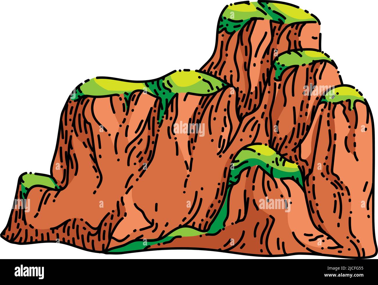 disegno di paesaggio di montagna vettore disegnato a mano Illustrazione Vettoriale