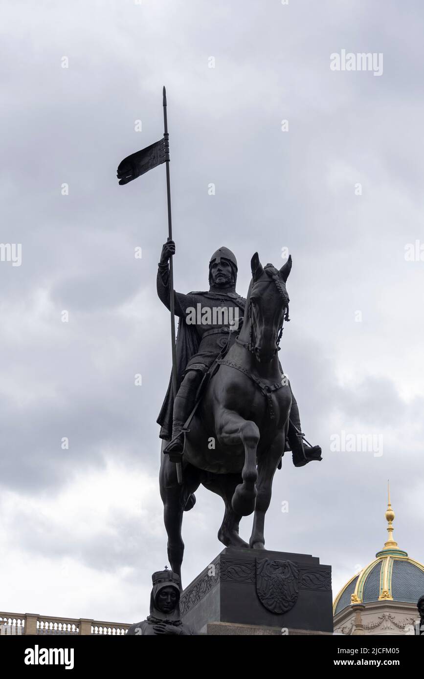 San Venceslao, statua equestre, Piazza Venceslao (Václavské námÄøstí), Praga, Repubblica Ceca Foto Stock