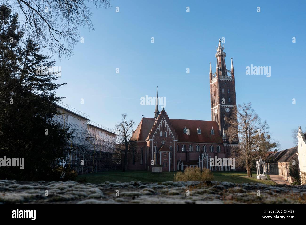 Torre della Bibbia, Chiesa di San Pietro, Dessau-Wörlitzer Giardino Regno, appartiene al patrimonio mondiale dell'UNESCO, Wörlitz, Sassonia-Anhalt, Germania Foto Stock