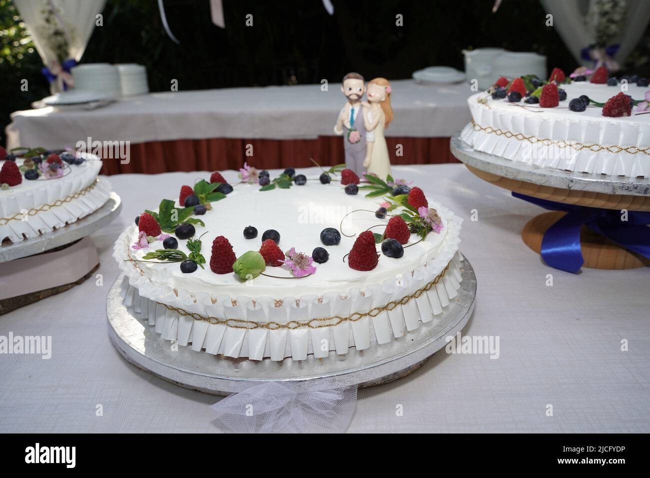 Torta nuziale dettaglio matrimonio celebrazione primo piano Foto Stock