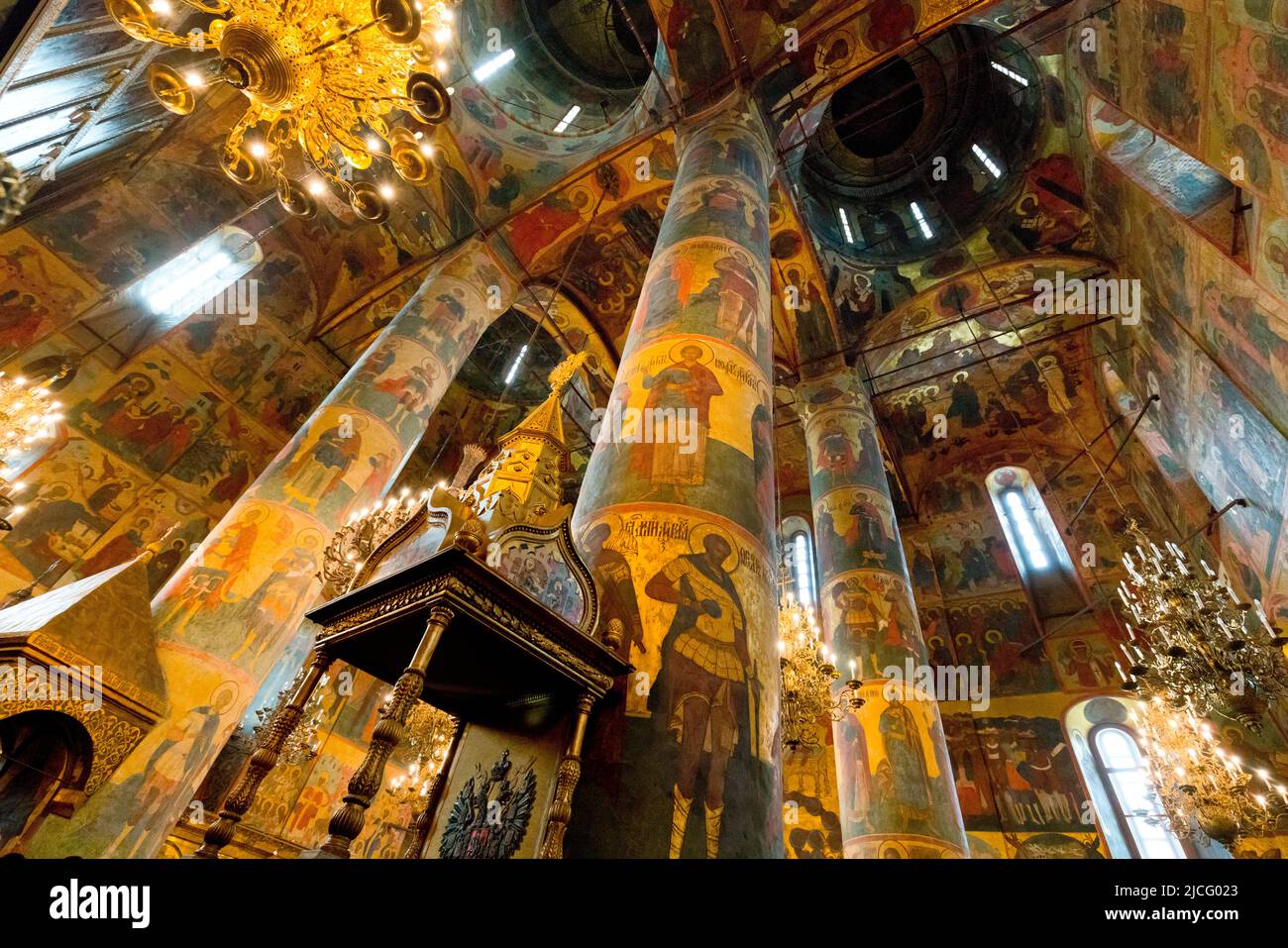 Interno della Cattedrale dell'Annunciazione, Cremlino, Mosca, Russia Foto Stock