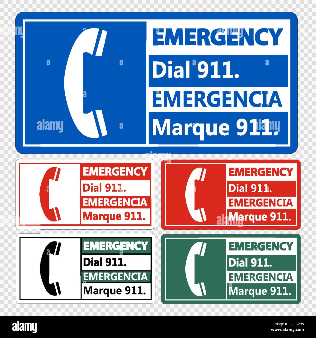 Composizione di emergenza bilingue 911 Accedi su sfondo trasparente Illustrazione Vettoriale