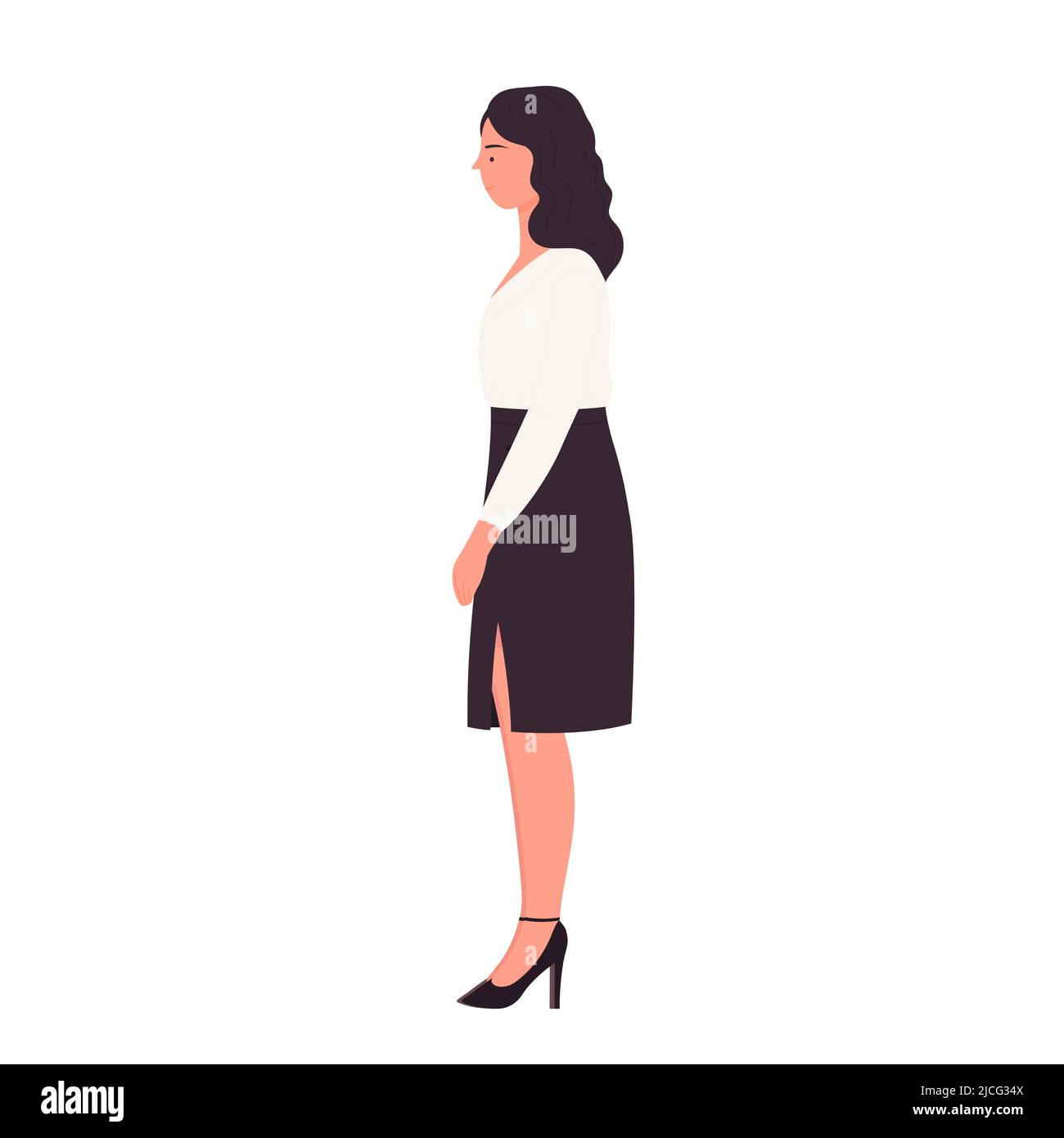 Vista laterale di una donna d'affari in piedi. Impiegato in abiti formali illustrazione vettoriale Illustrazione Vettoriale
