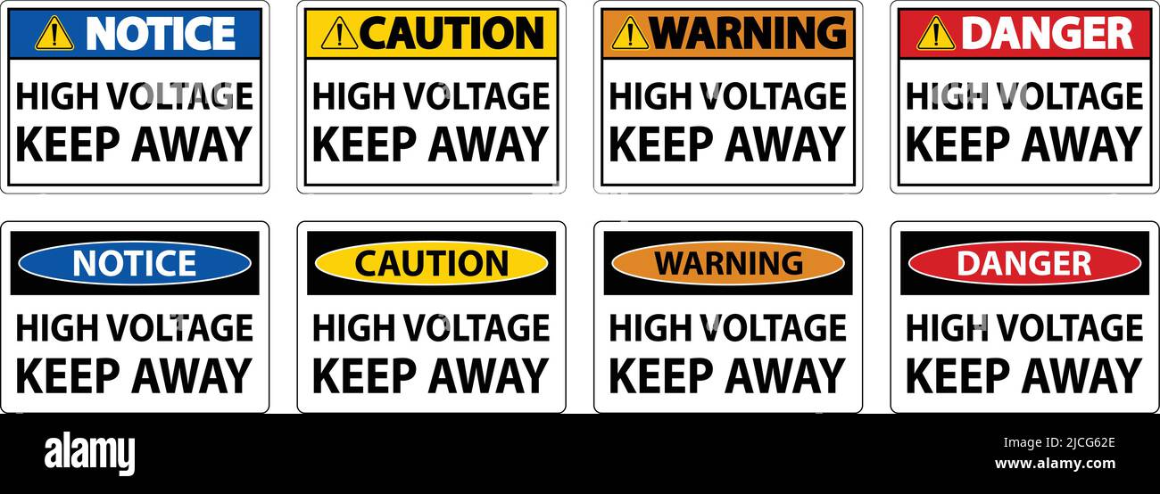 Pericolo alta tensione cartello Keep Away su sfondo bianco Illustrazione Vettoriale