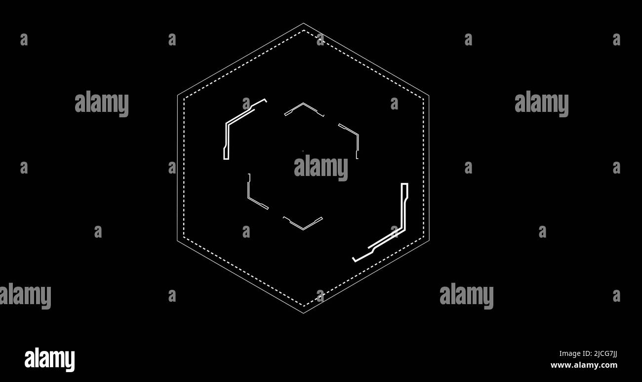 Immagine di un esagono bianco su sfondo nero Foto Stock