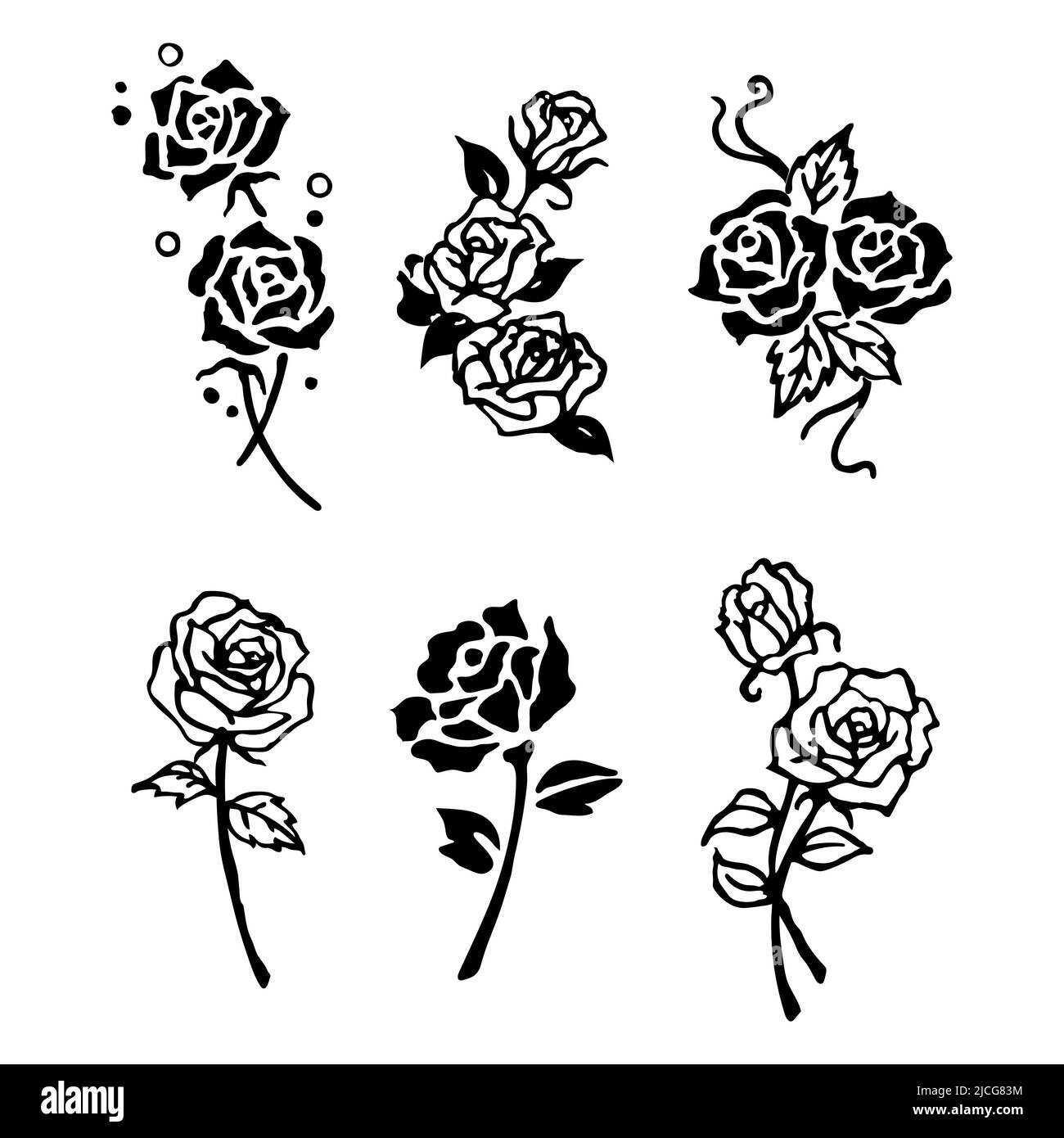 Set modificabile di sei rose vettoriali clipart sullo sfondo bianco. EPS10. Illustrazione Vettoriale