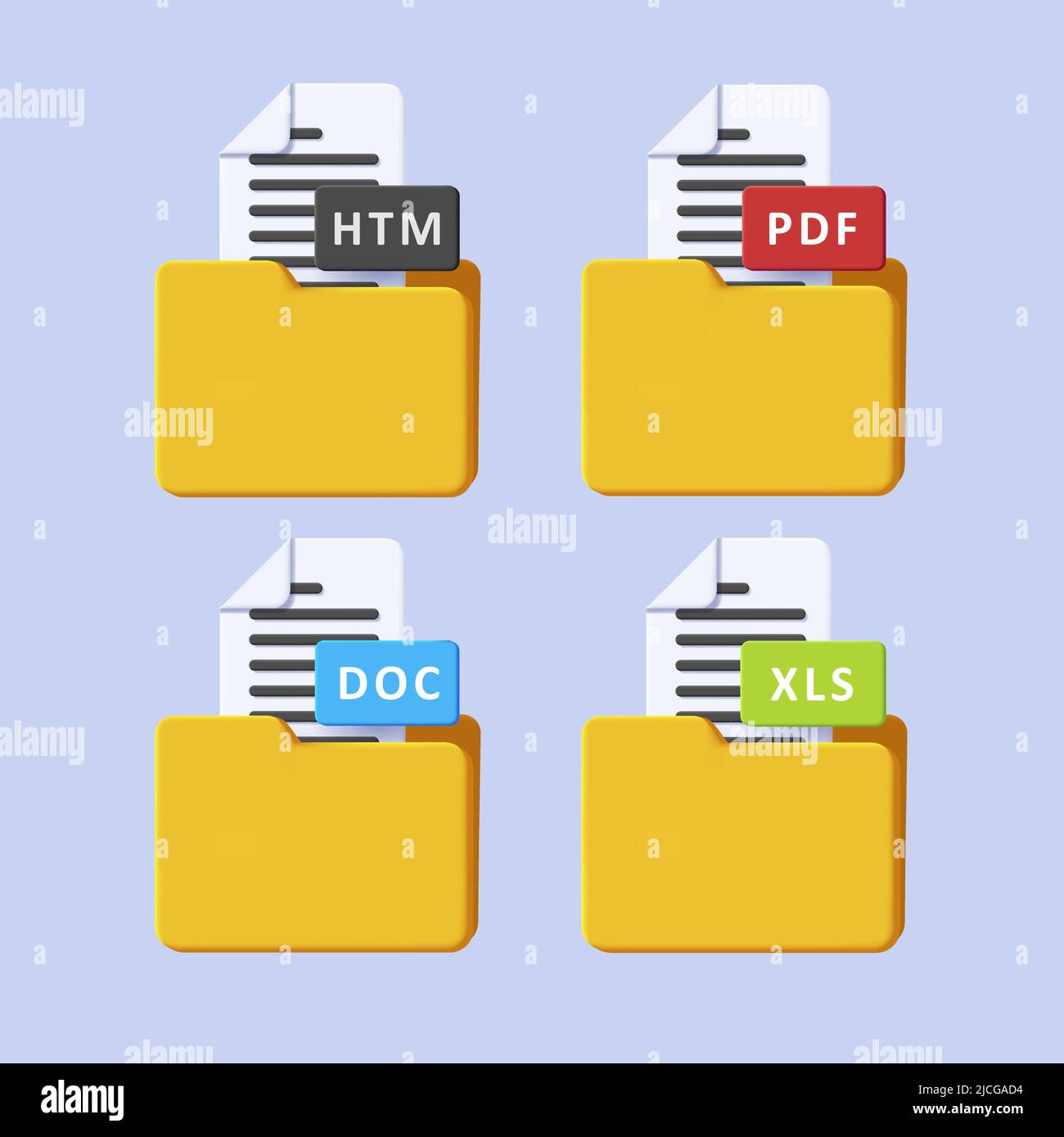 Set di 3D icone di documenti in formato file nella cartella. Illustrazione vettoriale Illustrazione Vettoriale