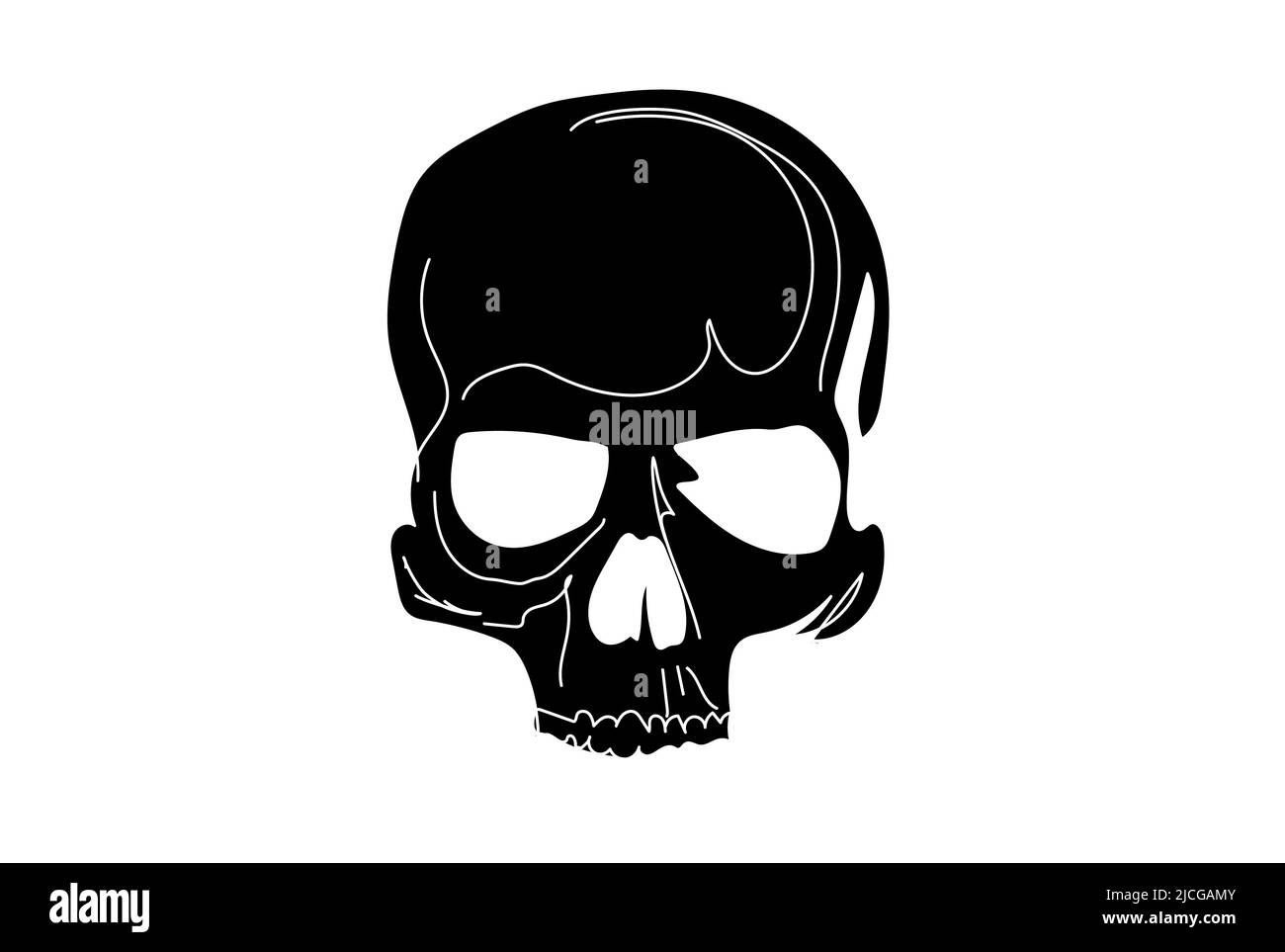 Cranio disegno a mano bianco e nero, per design di moda, sfondi, t-shirt Foto Stock