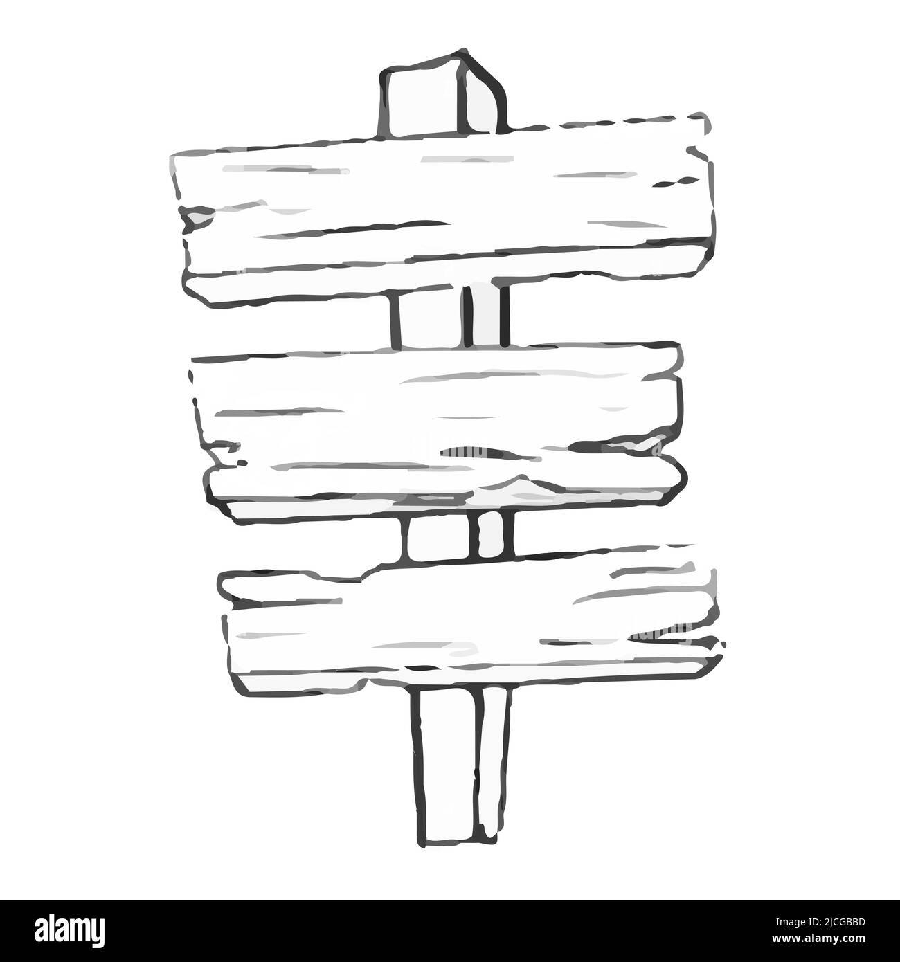 Cartello stradale in legno in stile doodle isolato su sfondo bianco. Segnaletica stradale disegnata a mano. Illustrazione vettoriale Illustrazione Vettoriale