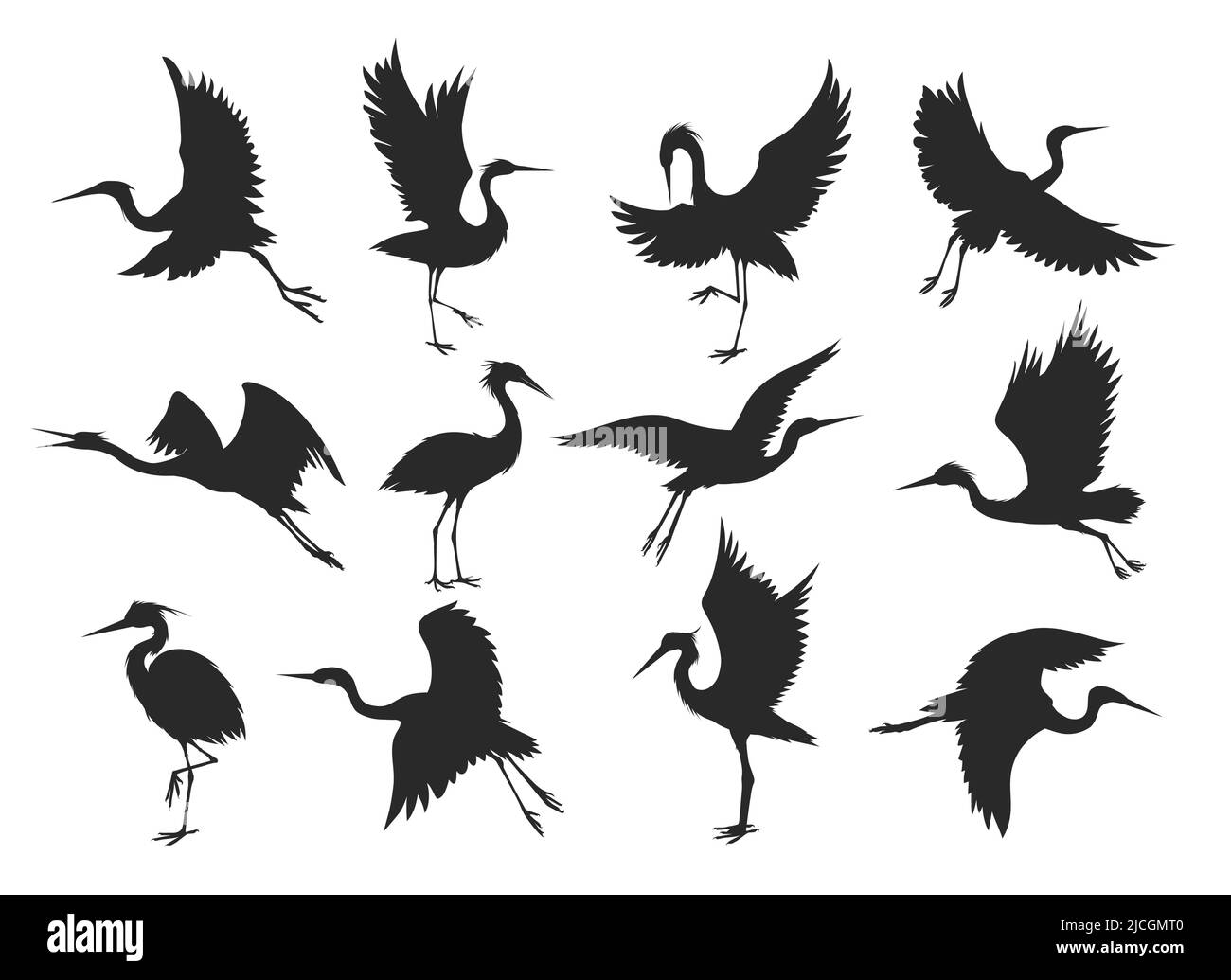 Silhouette nere Heron Illustrazione Vettoriale