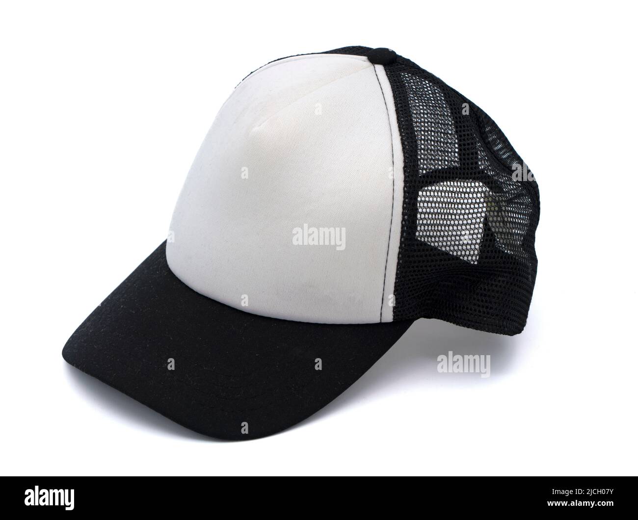 Cappellino da baseball bianco e nero tagliato isolato su sfondo bianco Foto Stock