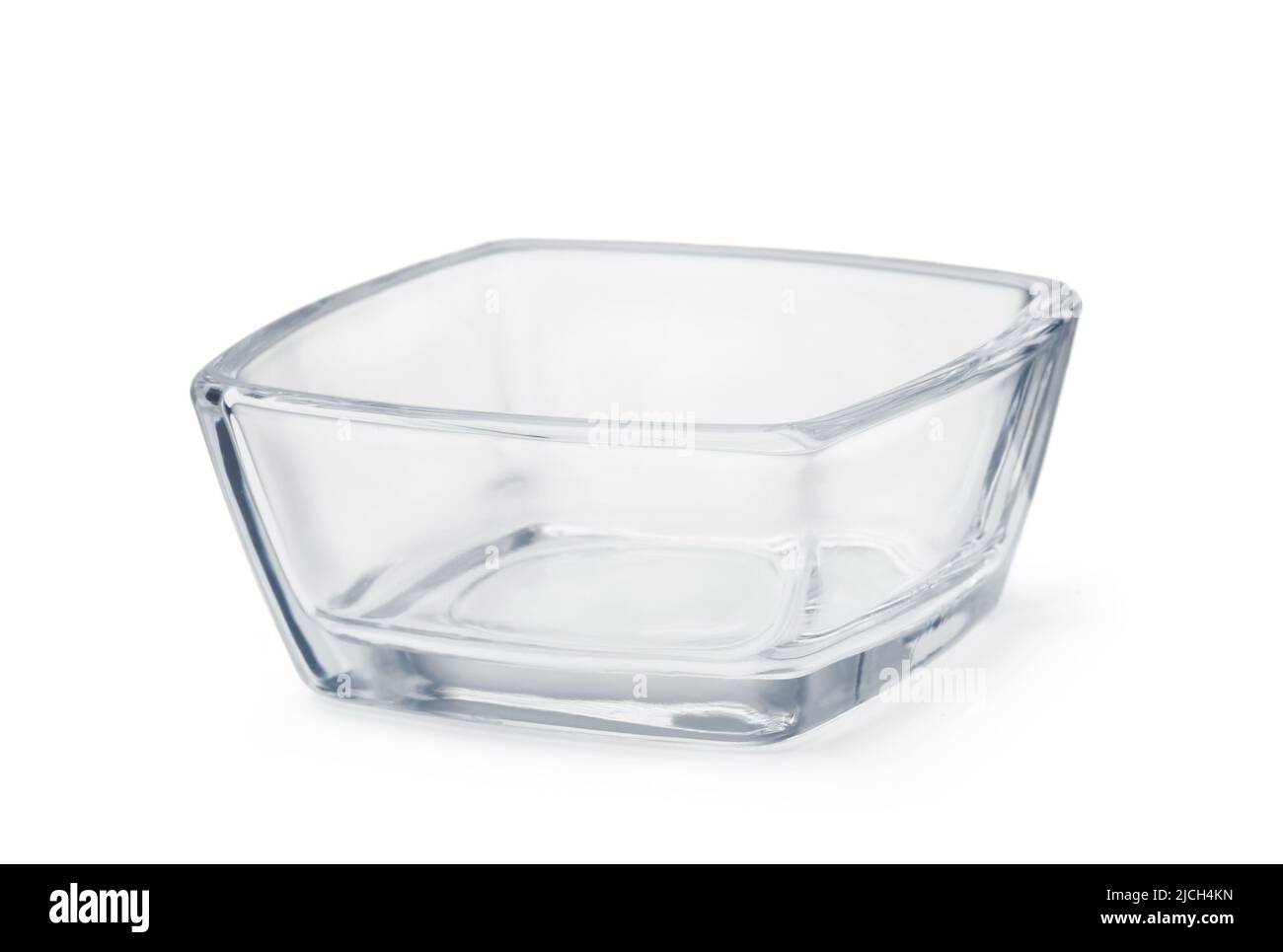 Svuotare il recipiente quadrato in vetro isolato su bianco Foto Stock