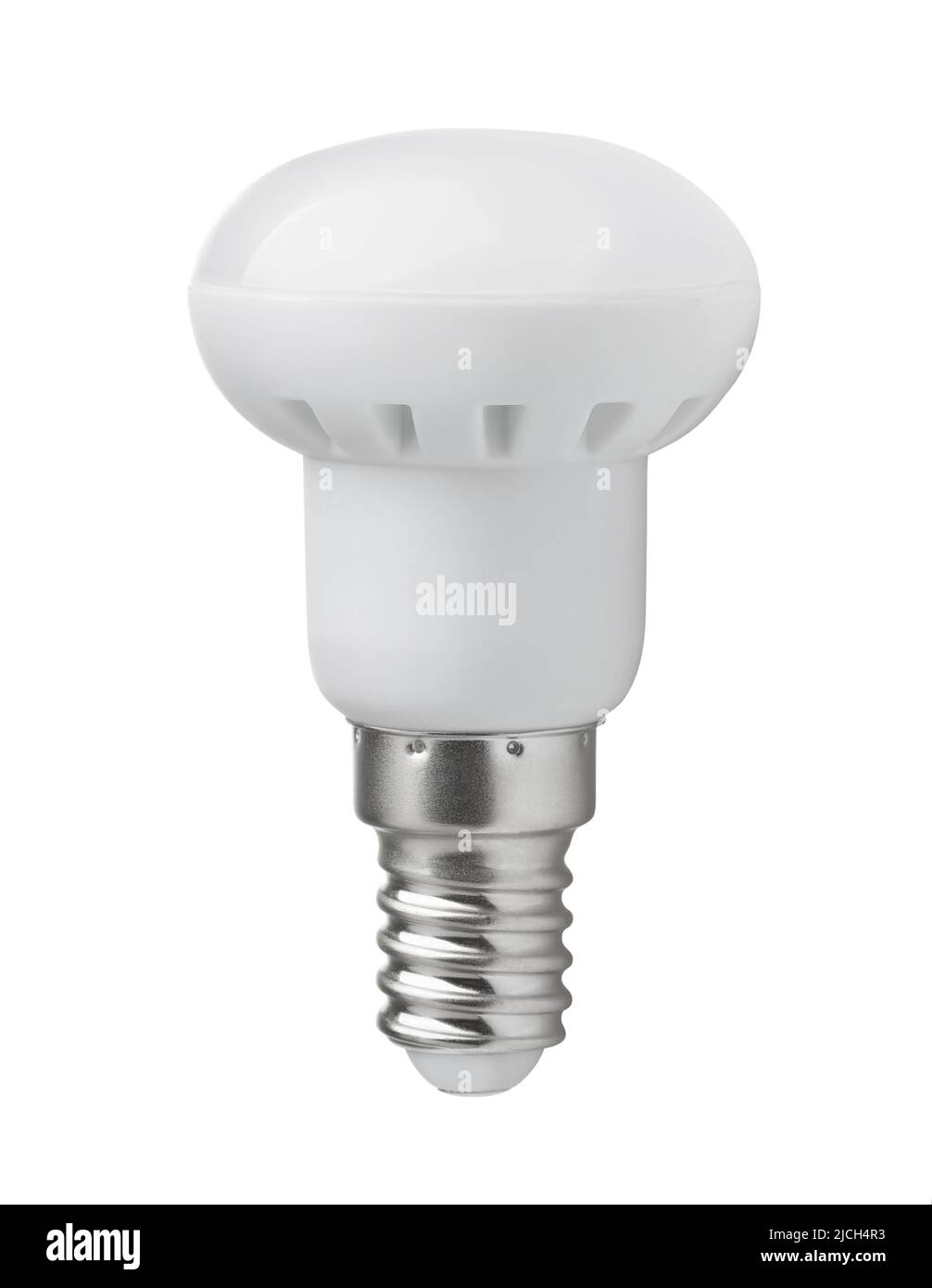 Vista frontale della lampadina a E14 LED isolata Foto Stock