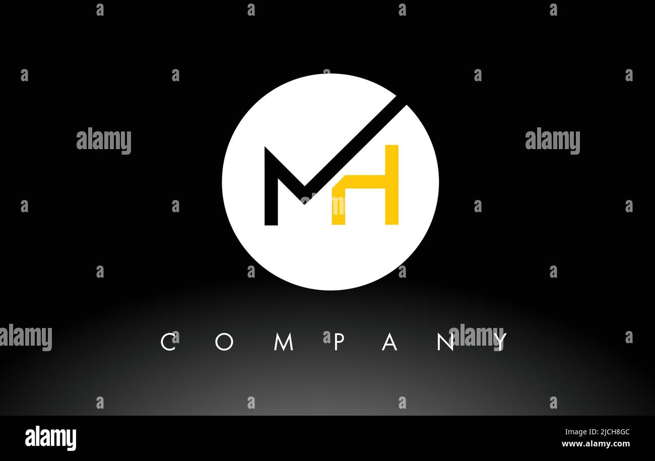 Logo MH nero e giallo. Letter Design Vector con colori rosso e nero. Illustrazione Vettoriale