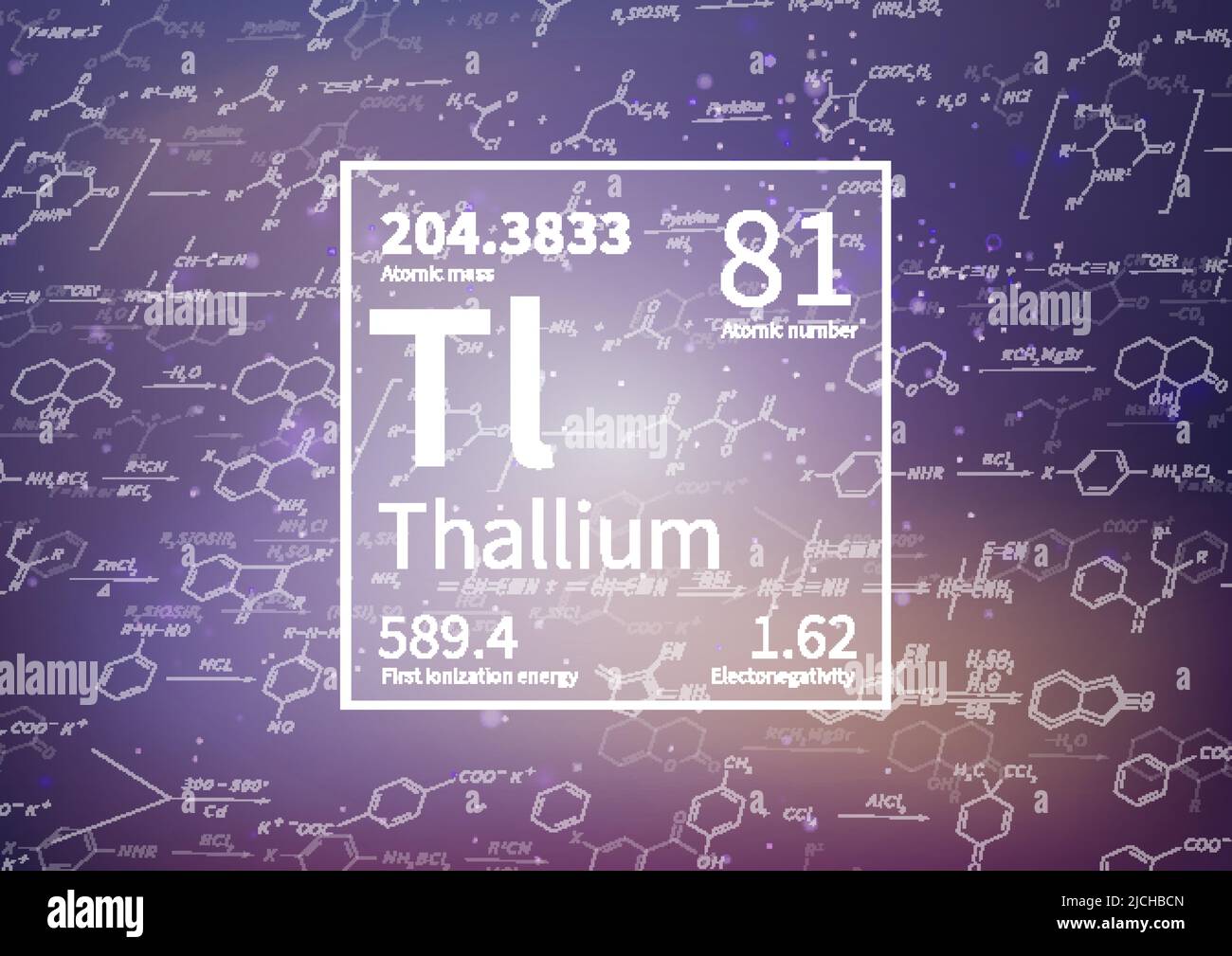 Elemento chimico del tallio con prima energia di ionizzazione, massa atomica ed elettronegatività su sfondo scientifico Illustrazione Vettoriale