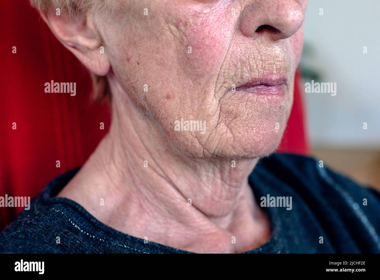 primo piano del viso e del collo di una donna anziana Foto stock - Alamy