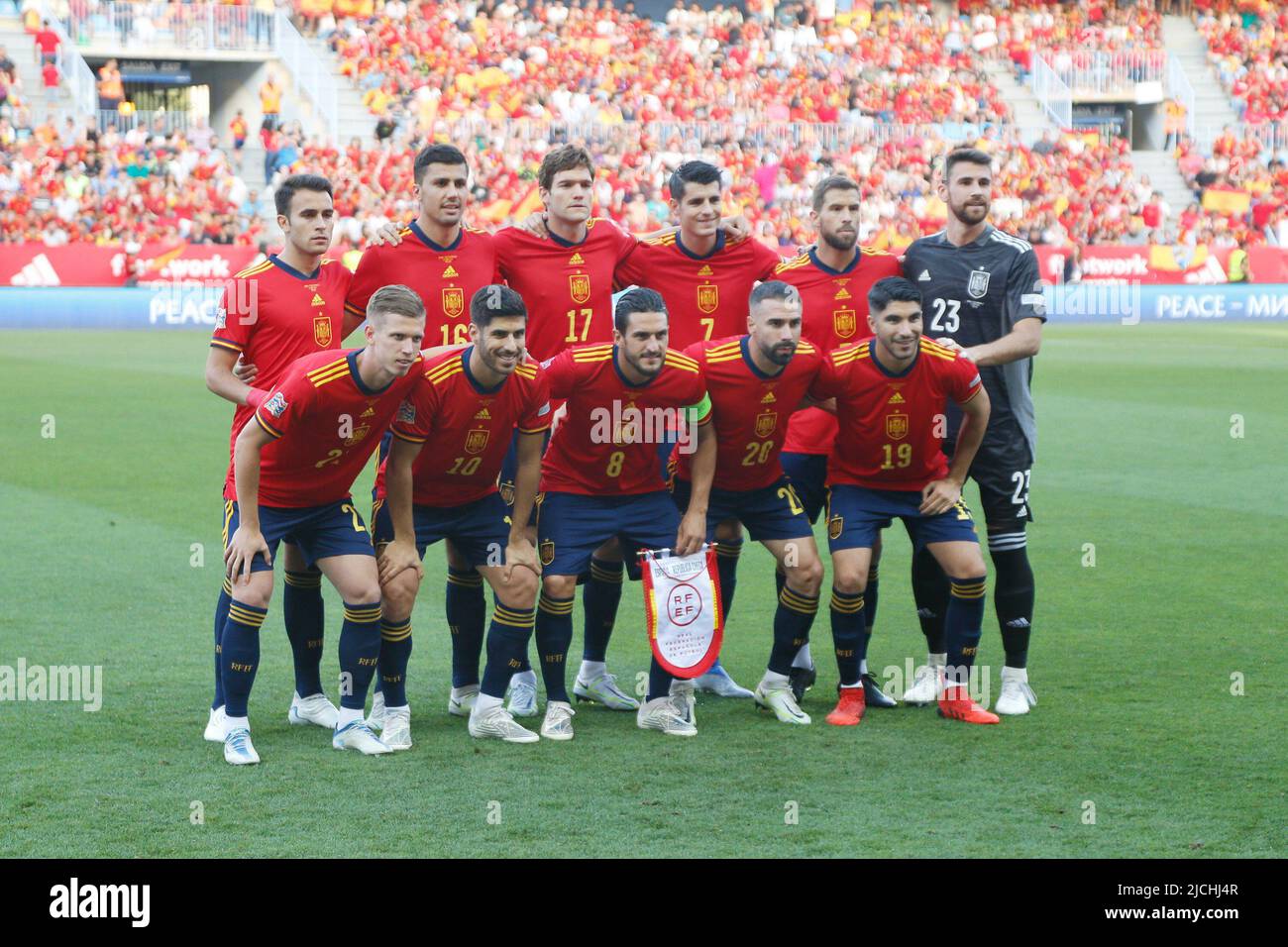 Malaga, Spagna - 12 giugno 2022, squadra di Spagna durante la UEFA Nations League 2022, Lega A - Gruppo 2 partita di calcio tra Spagna e Repubblica Ceca il 12 giugno 2022 allo stadio la Rosaleda di Malaga, Spagna - Foto: Joaquin Corchero/DPPI/LiveMedia Foto Stock