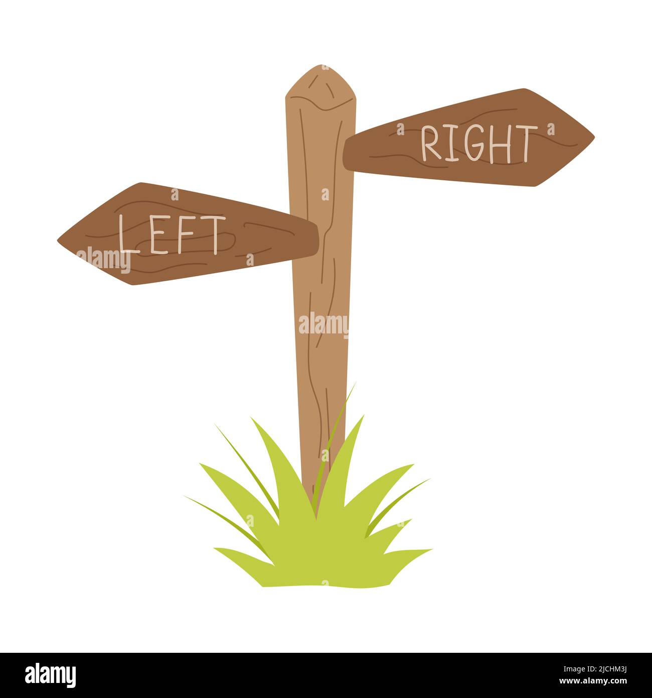 Un cartello forestale in legno, cartelli, guide con puntatore - a sinistra e a destra. Mostra la direzione. Il puntatore del percorso. Isolo di illustrazione vettoriale piatta Illustrazione Vettoriale