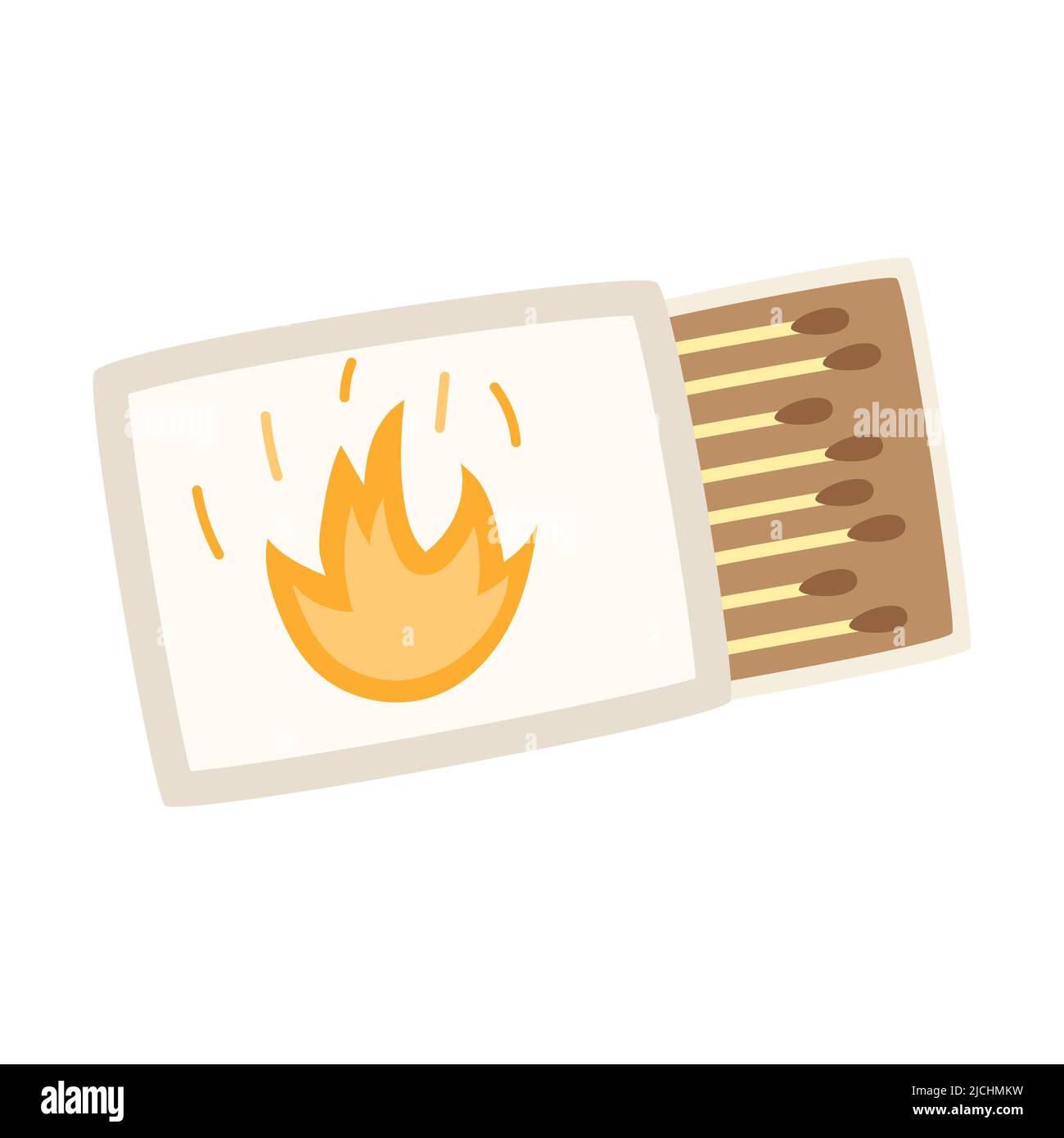 Una casella di corrispondenza con corrispondenze. Campeggio igniter. Un dispositivo di avviamento antincendio. Attrezzature per turismo, viaggi, picnic, escursioni, sport. Illustrazione vettoriale piatta isolata su Illustrazione Vettoriale