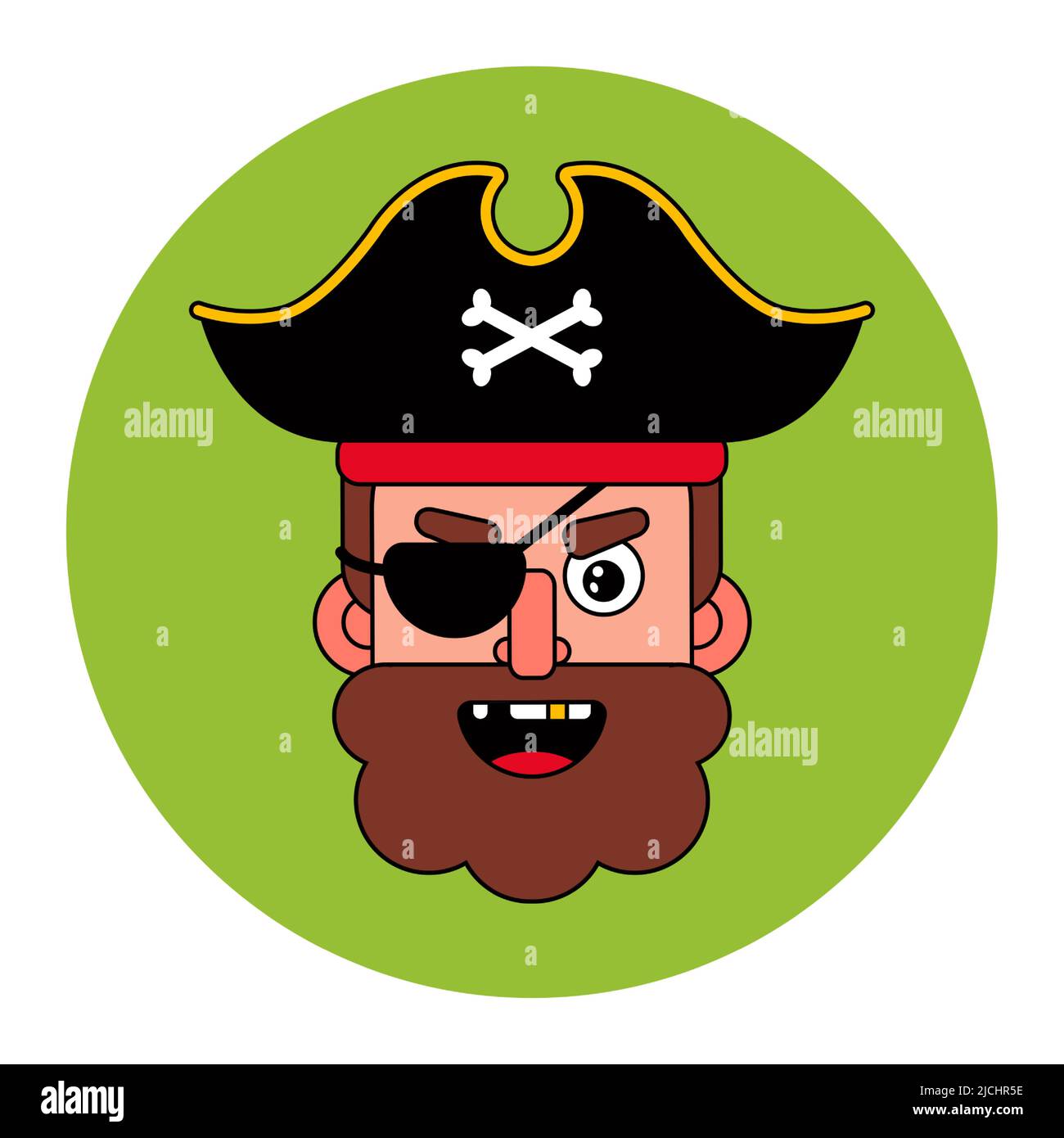 pirata arrabbiata con una barba e un cappello. rapinatore di mare. illustrazione vettoriale piatta. Illustrazione Vettoriale