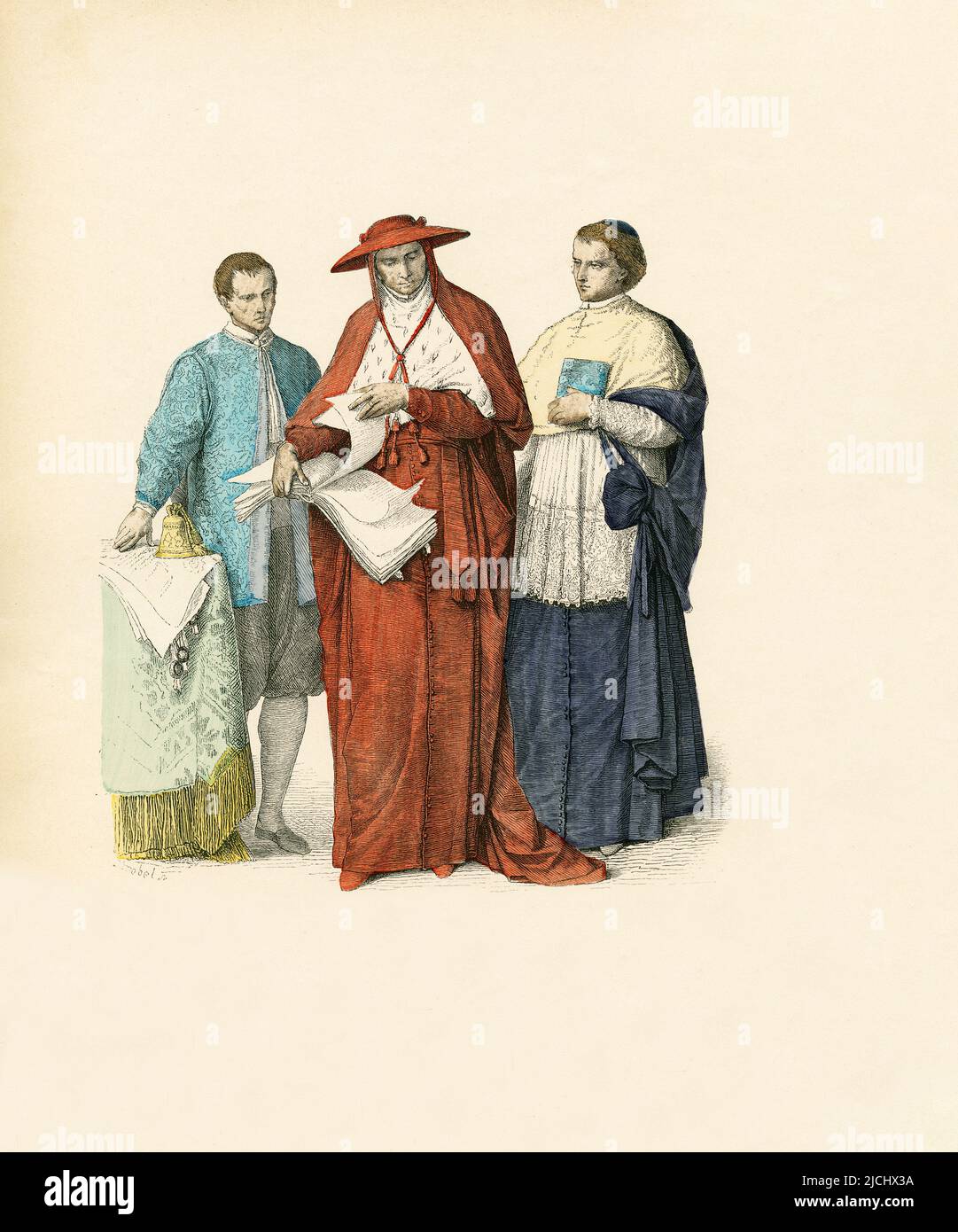 Vestimenti ecclesiastici di Chamberlain, Cardinale, Prelato, secoli 16th e 17th, Illustrazione, la Storia del Costume, Braun & Schneider, Monaco di Baviera, Germania, 1861-1880 Foto Stock