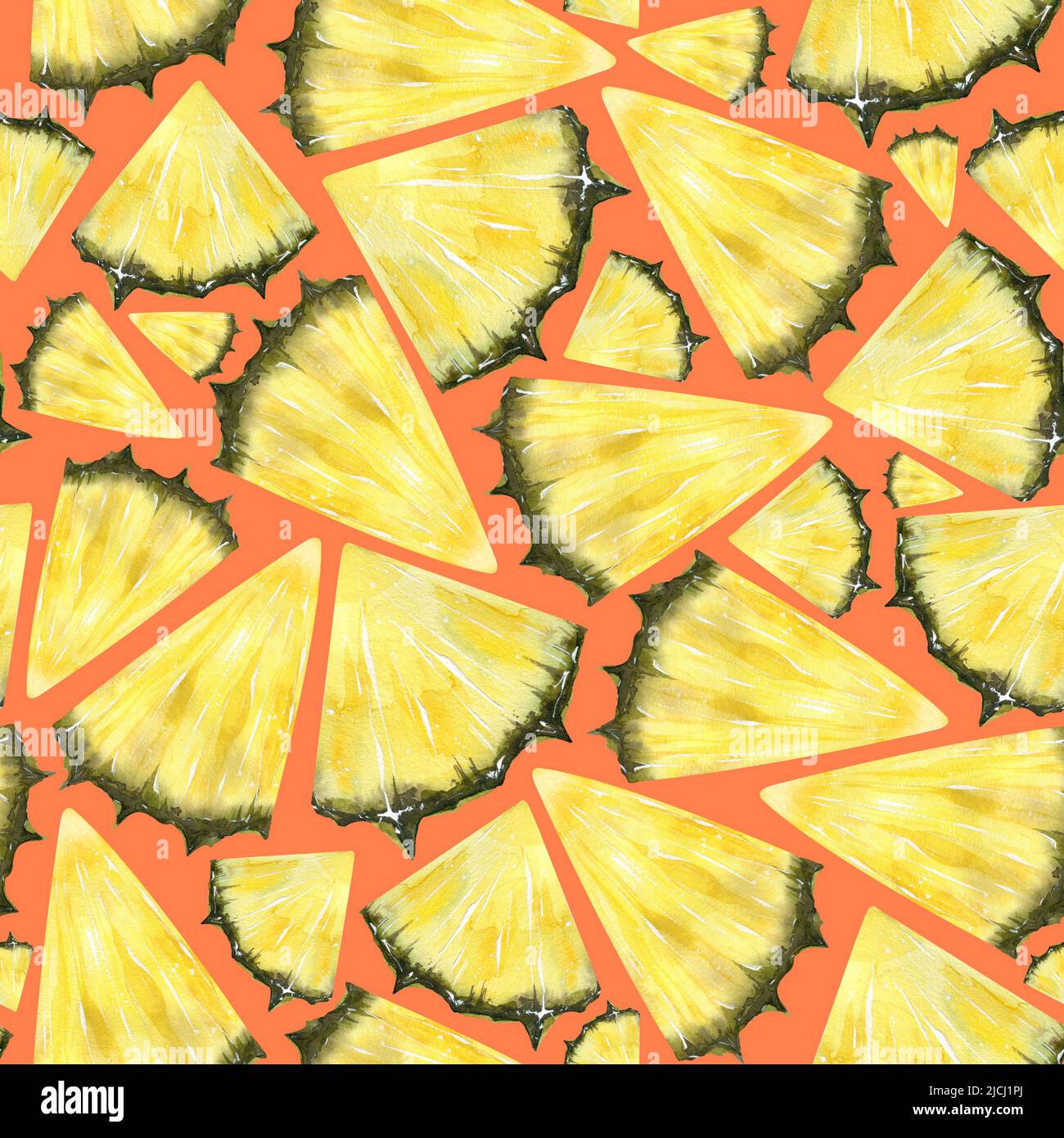 Fette di ananas in un semplice motivo acquerello senza cuciture. Illustrazione succosa e luminosa. Per tessuti, tessuti, carta da parati, copertina, libretto, ristorante Foto Stock