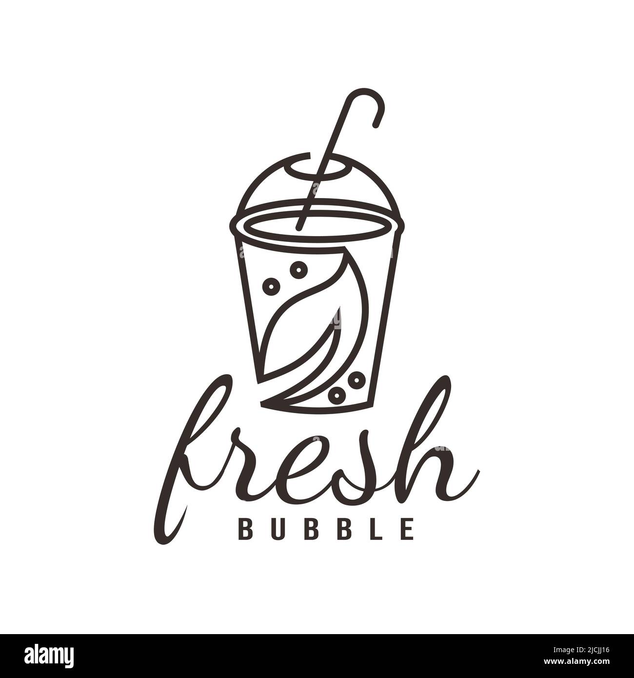 Fresh Milk Bubble Tea illustrazione logo design bevanda sana Perla Stilizzata linea icona Illustrazione Vettoriale