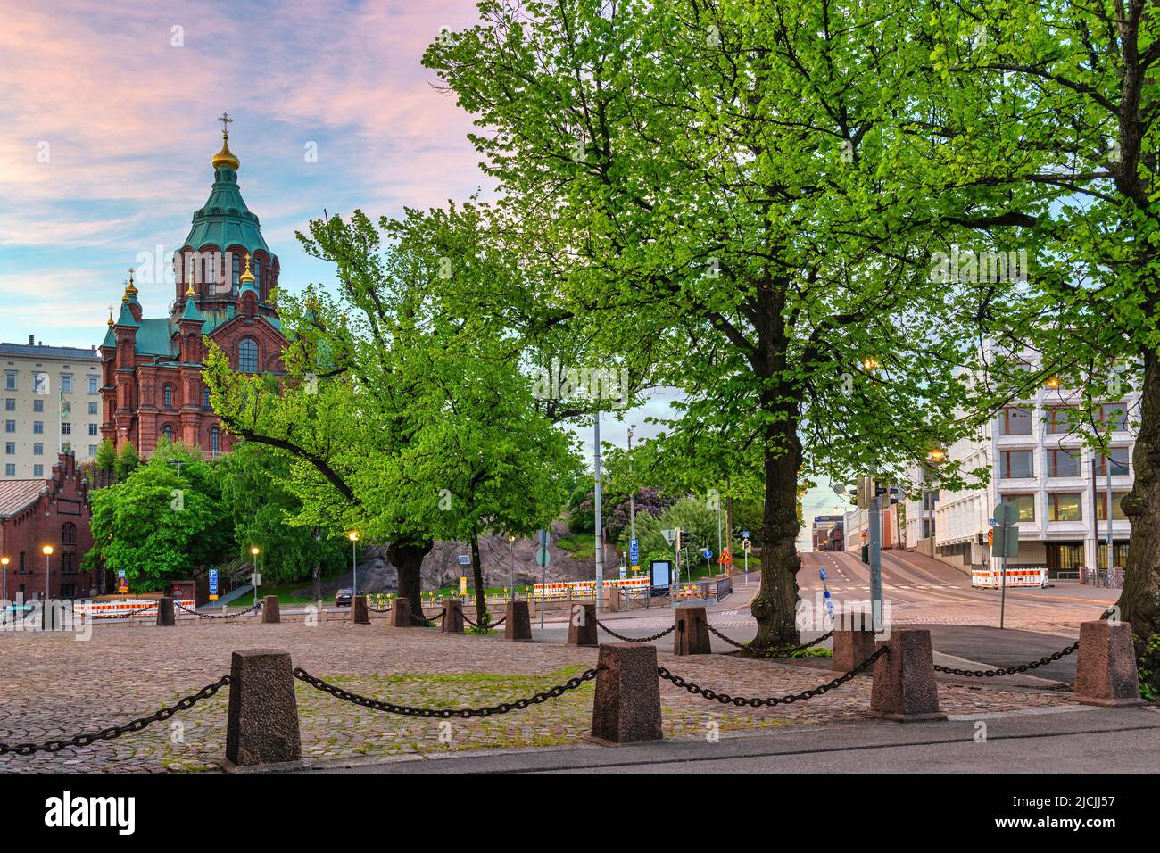 Helsinki Finlandia, skyline della città alla Cattedrale di Uspenski Foto Stock