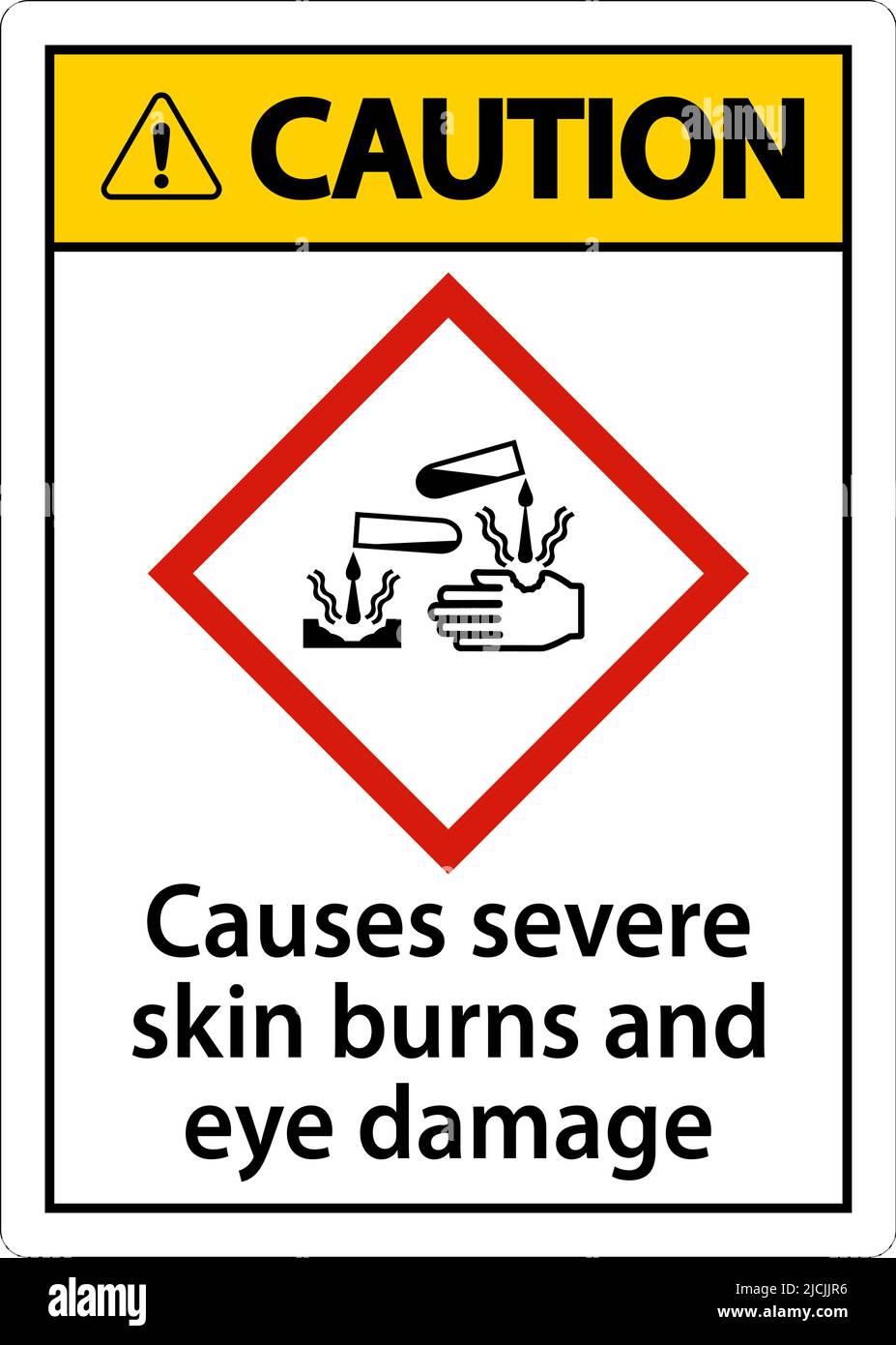 Attenzione provoca gravi ustioni cutanee danni agli occhi segnale GHS Illustrazione Vettoriale