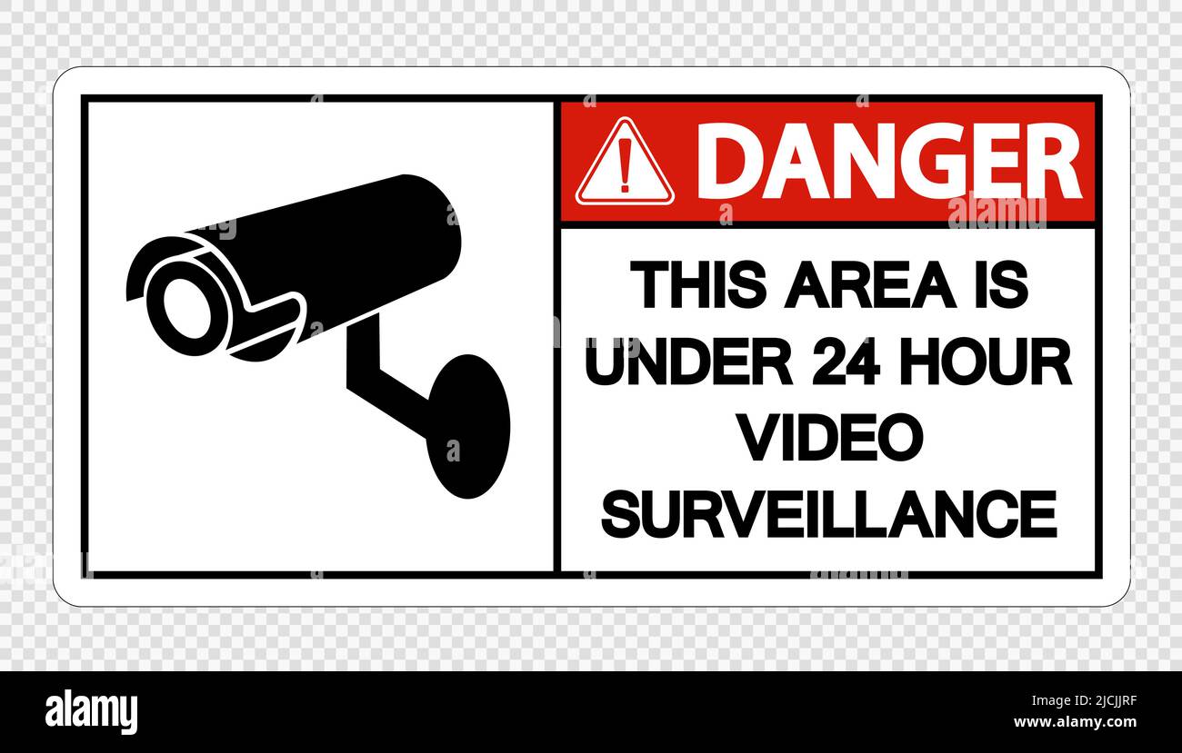 Pericolo quest'area è sotto 24 ore di videosorveglianza Sign on transparent background, Vector llustration Illustrazione Vettoriale