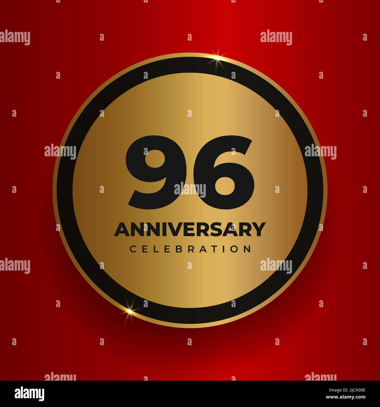 96 anni anniversario di celebrazione sfondo. Modello di poster per la festa del 96th° anniversario dell'evento. Cerchio d'oro vettoriale con numeri e testo Illustrazione Vettoriale