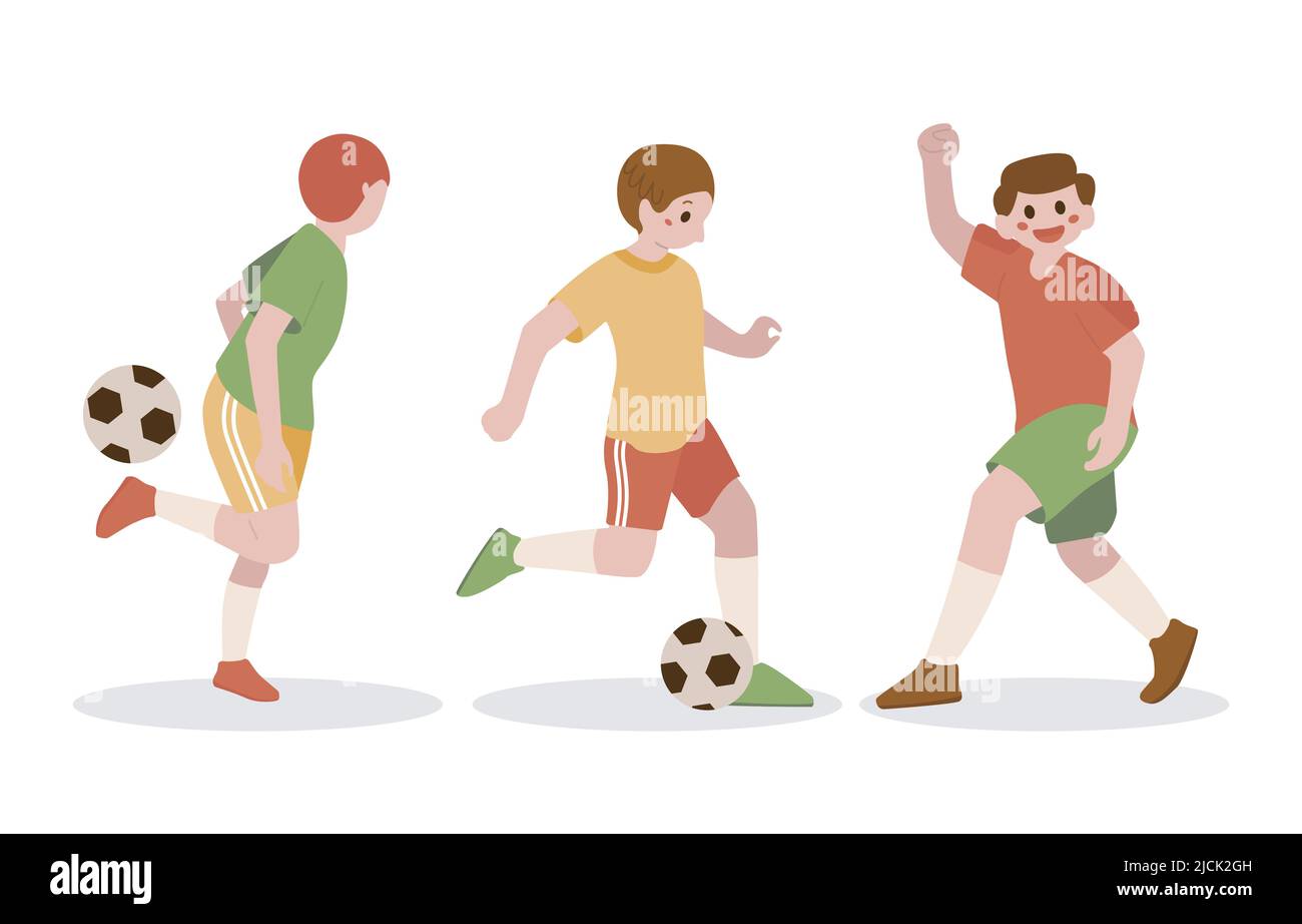 Ragazzo giocando Calcio giocatore Sport personaggio isolato Illustrazione Vettoriale