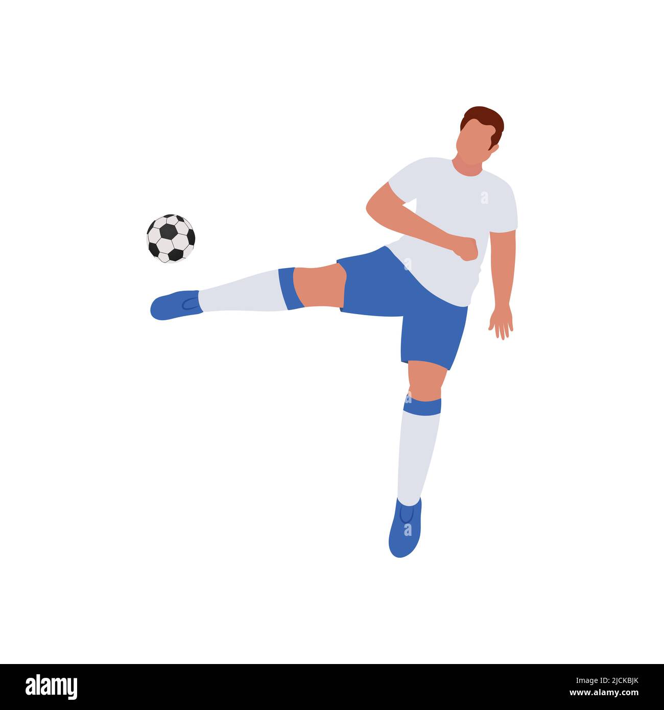 Calciatore senza volto Kicking Ball su sfondo bianco. Illustrazione Vettoriale