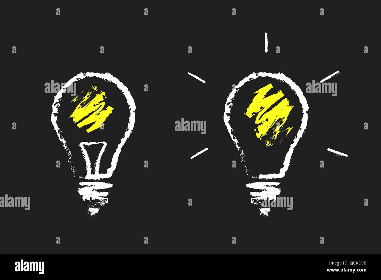 Lampadina isolata su sfondo nero. Gesso fatto a mano stile. Illustrazione vettoriale Illustrazione Vettoriale