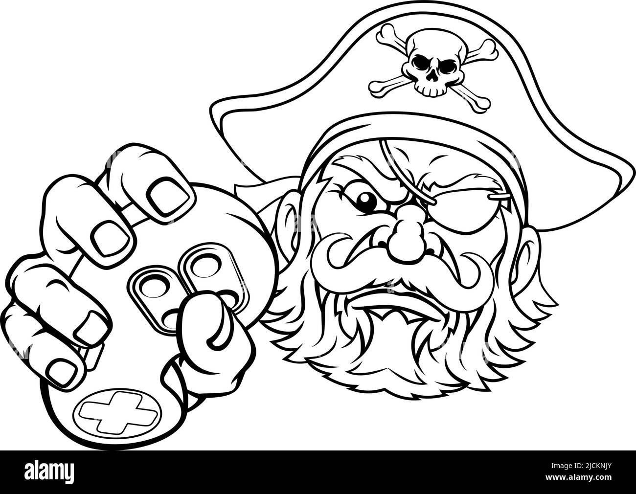 Controller di gioco di video pirata del giocatore Mascot Cartoon Illustrazione Vettoriale