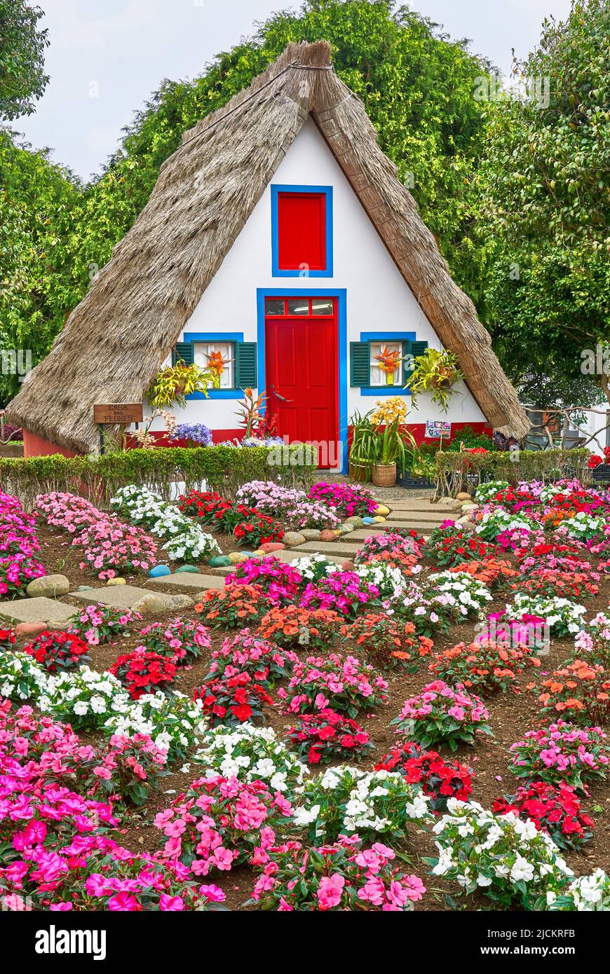 Palheiros casa tradizionale, Santana, Isola di Madeira, Portogallo Foto Stock