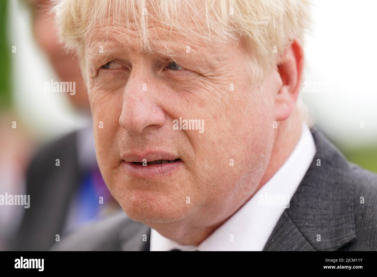 Il primo Ministro Boris Johnson al National Memorial Arboretum di Alrewas, Staffordshire, prima di un servizio per celebrare il 40th anniversario della liberazione delle Isole Falkland. Data foto: Martedì 14 giugno 2022. Foto Stock