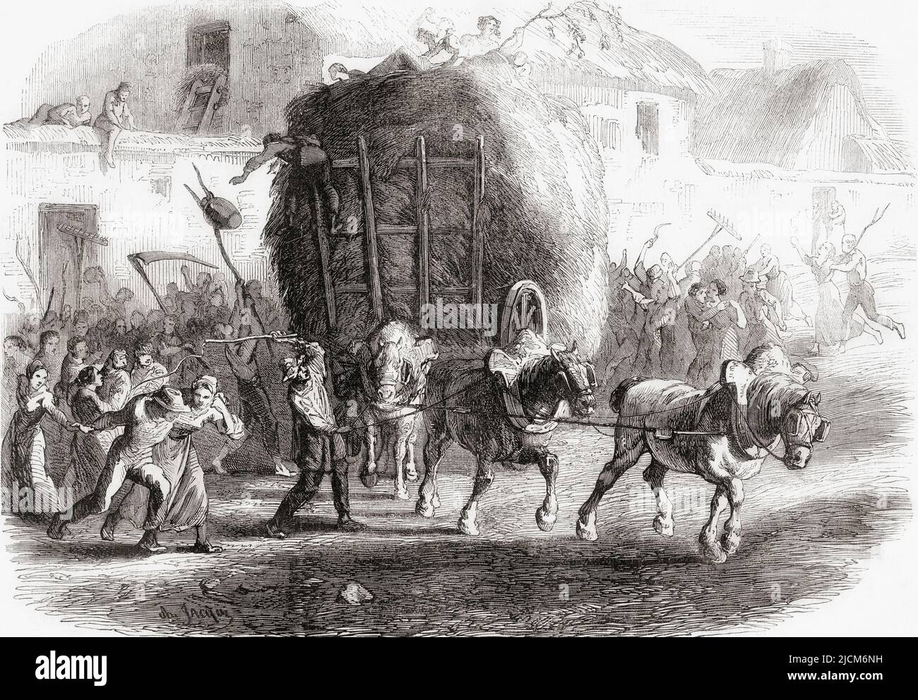 Contadini che portano nel fieno, 19th secolo. Da l'Univers Illustre, pubblicato Parigi, 1859 Foto Stock