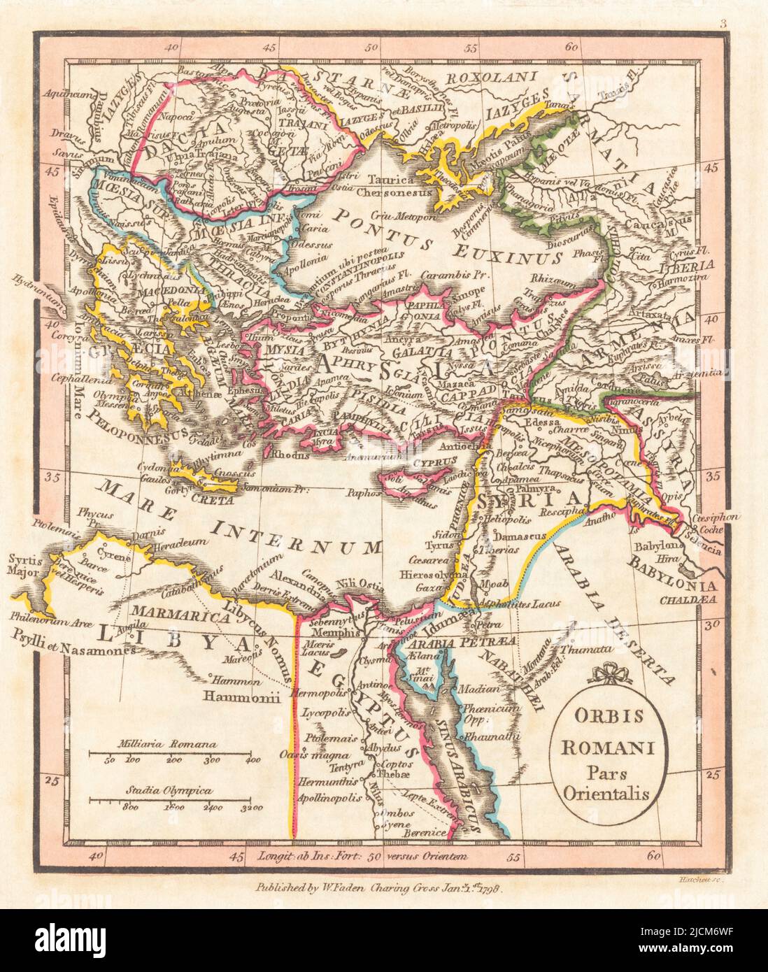 Orbis Romani, pars orientalis. La parte orientale del mondo romano. Mappa del 1798 del cartografo William Faden, inciso da Hatchett. Faden era il geografo reale di re Giorgio III Questa mappa proviene dal suo Atlas minimus universalis che è stato progettato principalmente per l'uso nelle scuole. Foto Stock