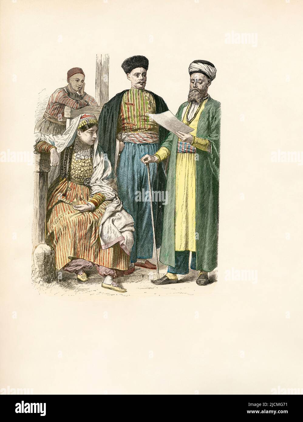 Abito folk russo, tatars dalla Crimea, fine 19th secolo, illustrazione, la storia del costume, Braun & Schneider, Monaco, Germania, 1861-1880 Foto Stock