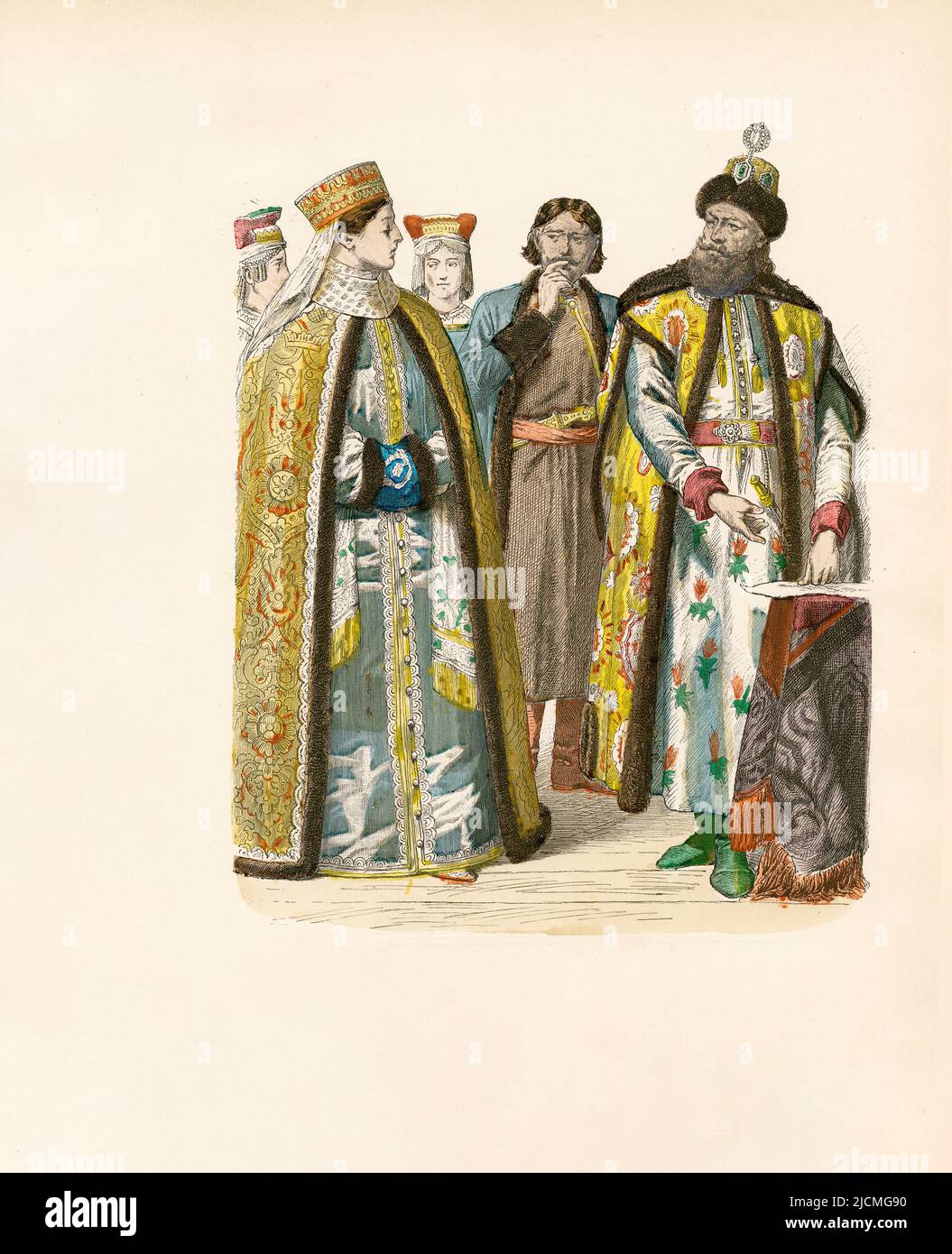 Boyarina, boyars, membri dell'aristocrazia, Russia, 17th e 18th secoli, Illustrazione, la Storia del Costume, Braun & Schneider, Monaco, Germania, 1861-1880 Foto Stock