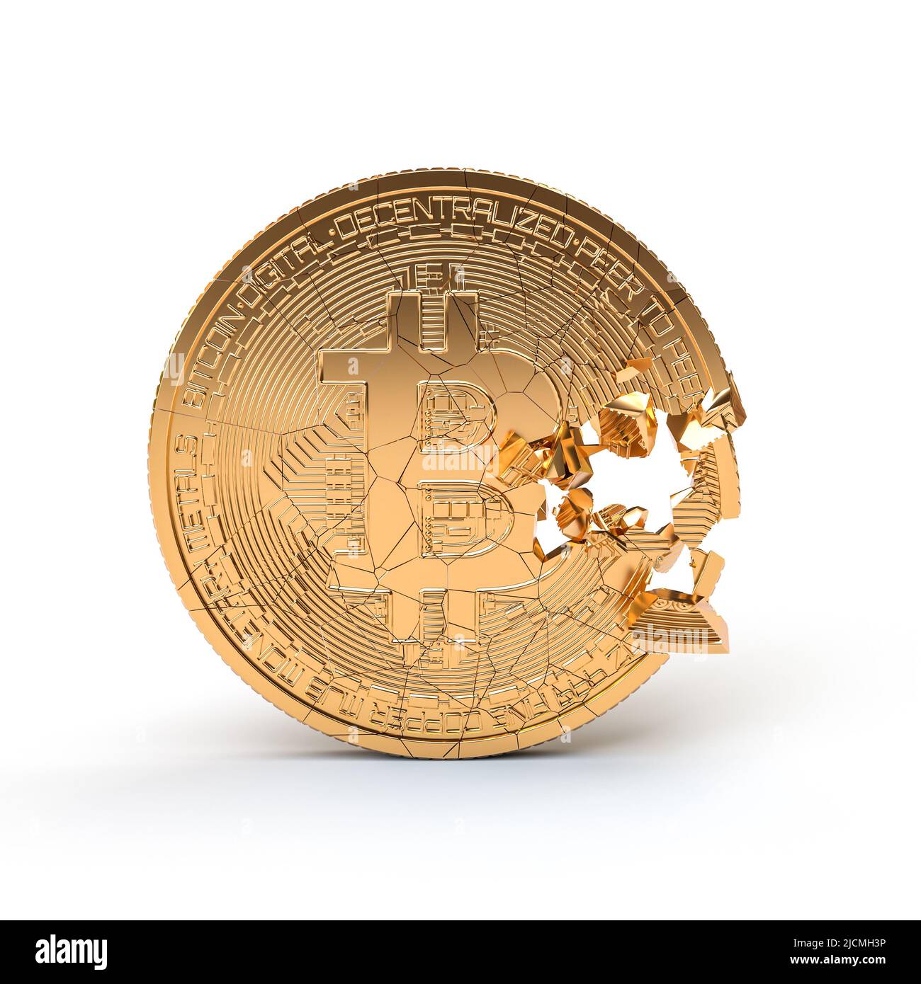 bitcoin rottura moneta, criptato valuta crisi concetto. 3d rendering Foto Stock