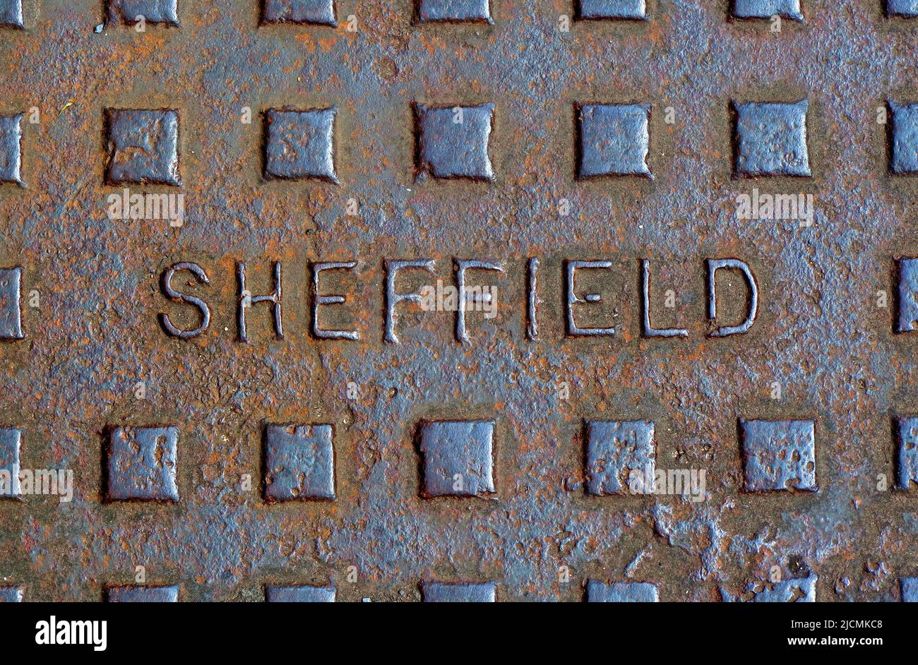 Griglia di ferro di Sheffield, copertura di accesso stradale / pozzetto di ispezione Foto Stock
