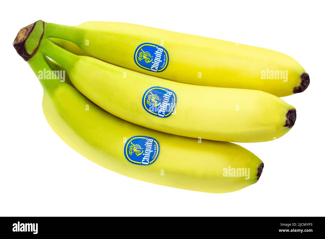Bananen von Chiquita auf Weissem Hintergrund Foto Stock