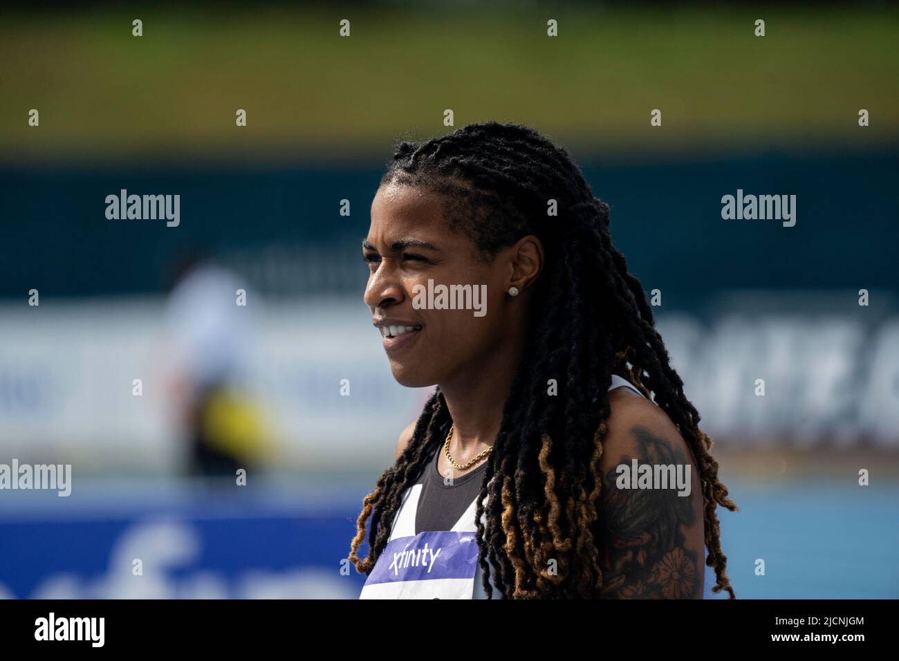 Aleia Hobbs (USA) vincitore del 100m femminile al. Gran Premio di New York 2022. Foto Stock