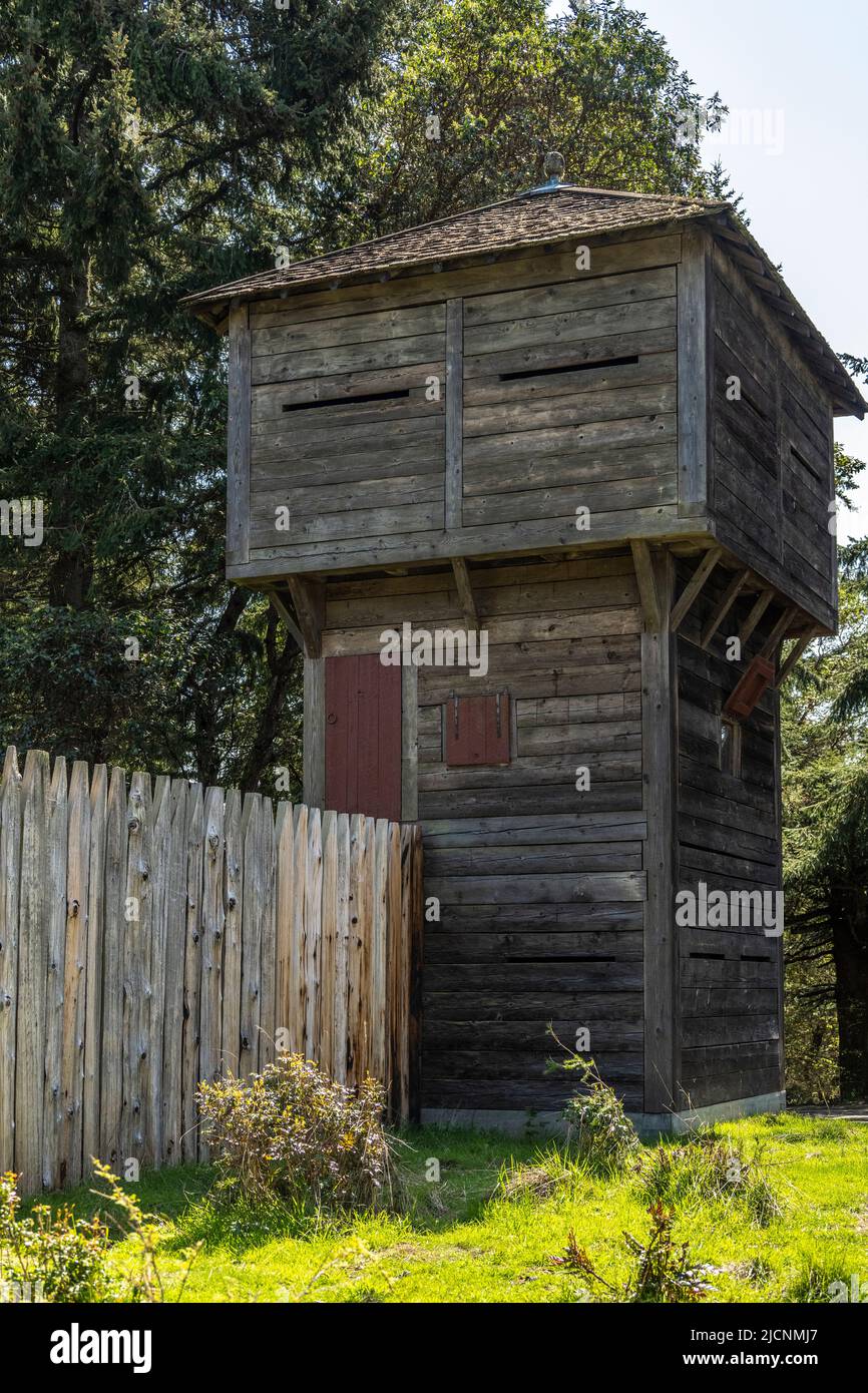 Fuori dal Fort Nisqually Living History Museum di Tacoma, Washington Foto Stock
