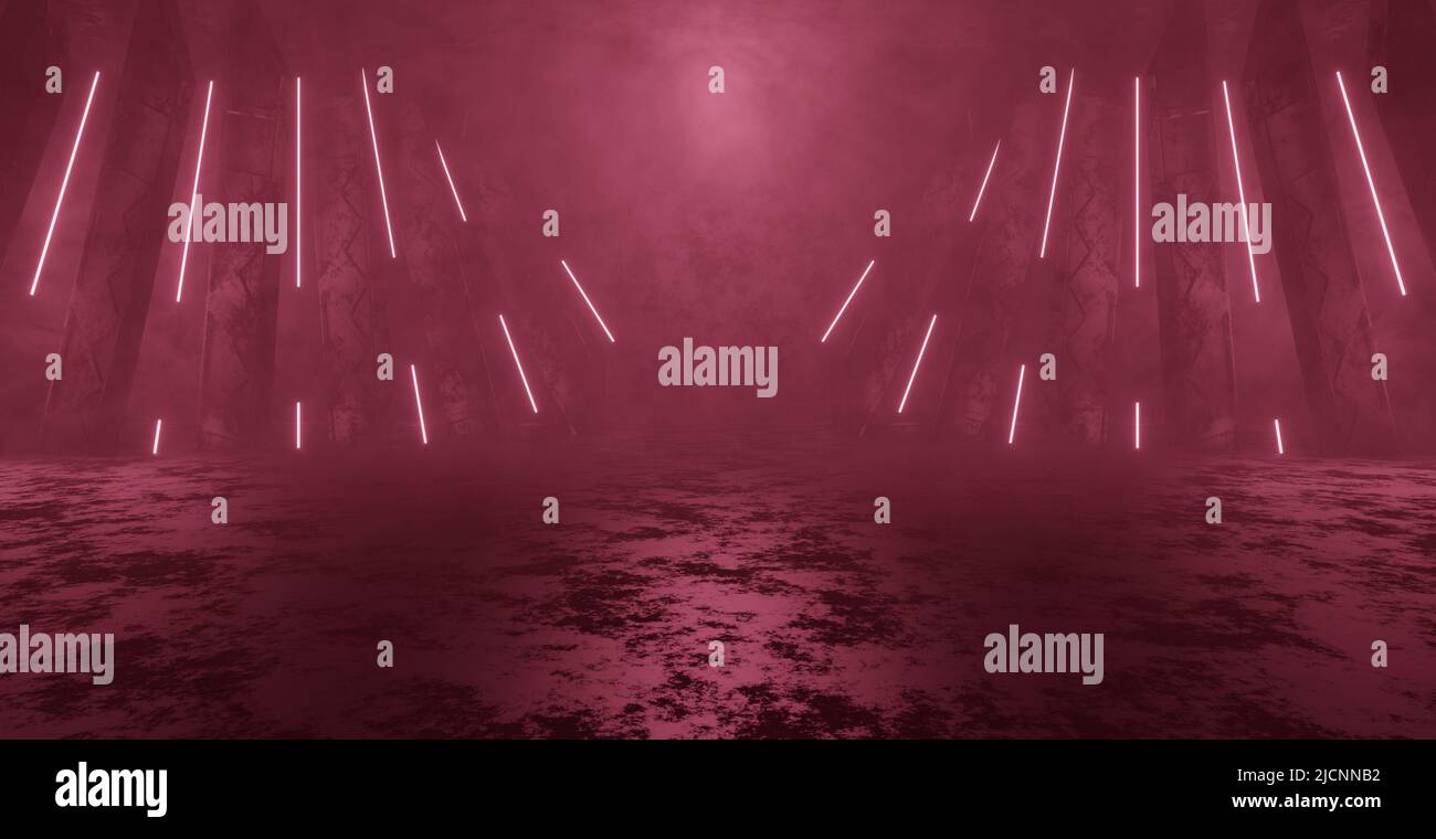 Straordinario futuristico industriale vuoto Cinematic Volumetria pastello rosa Interior astratto sfondo 3D Foto Stock