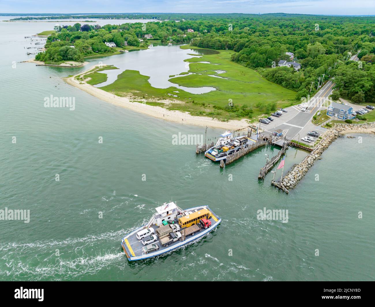 Vista aerea del traghetto di Shelter Island South Foto Stock