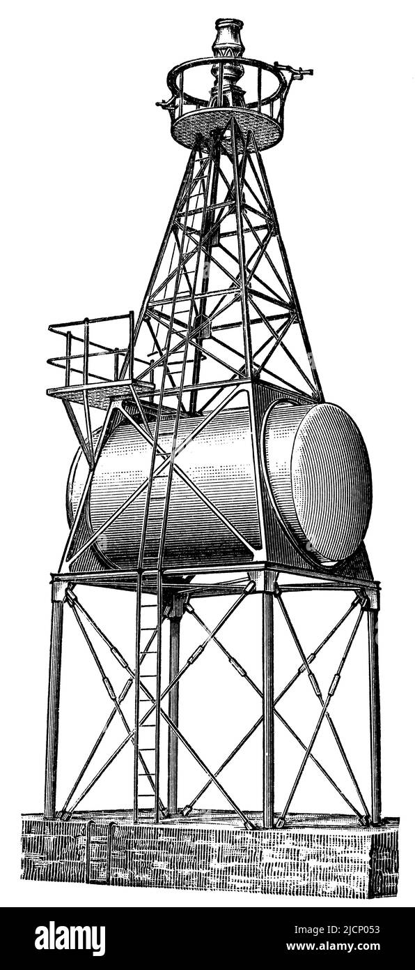 Faro rotante (sistema Pintsch). Pubblicazione del libro 'Meyers Konversations-Lexikon', Volume 2, Lipsia, Germania, 1910 Foto Stock