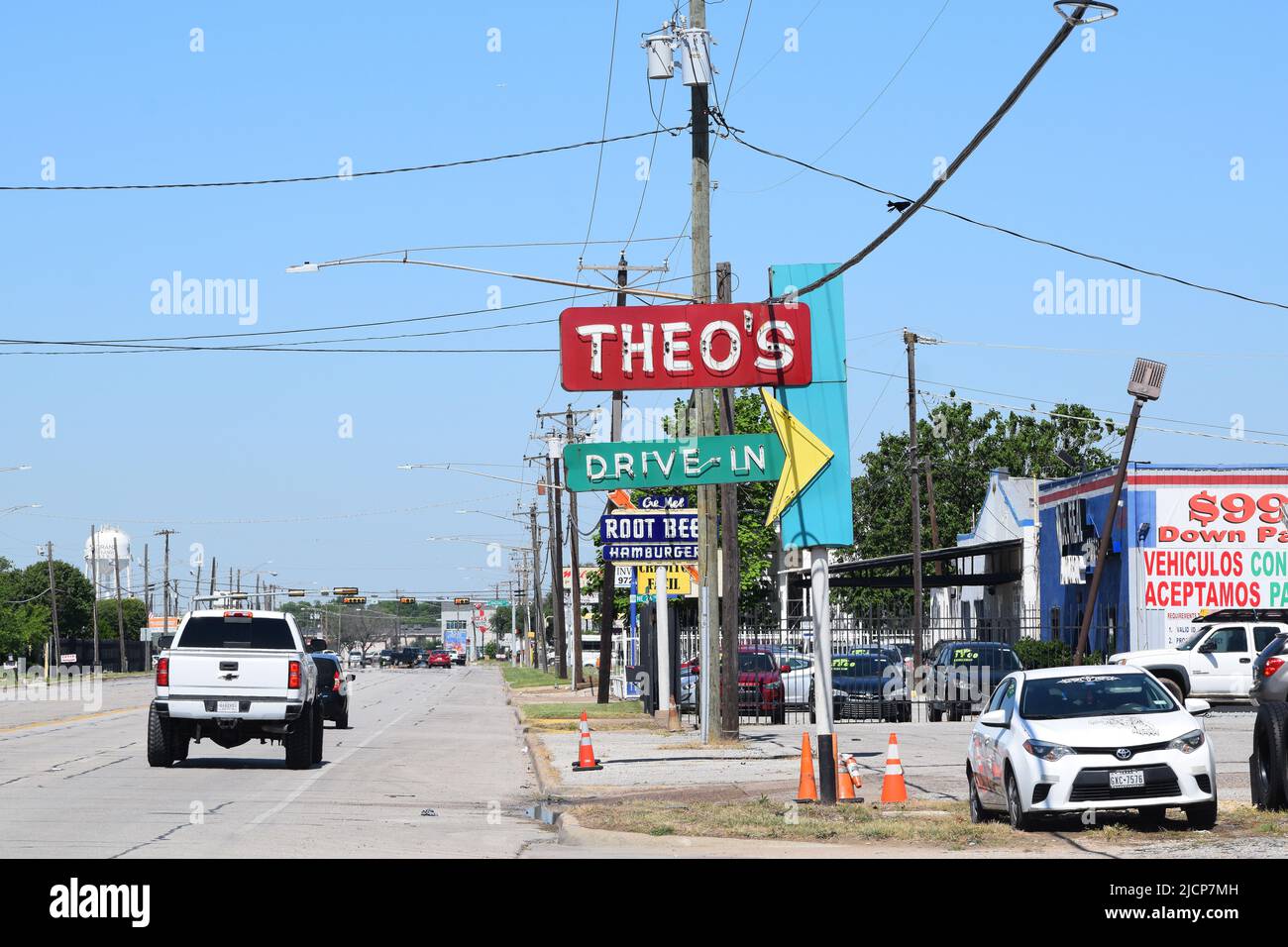 Vista di Theo's Drive nel ristorante di Grand Prairie Texas Foto Stock